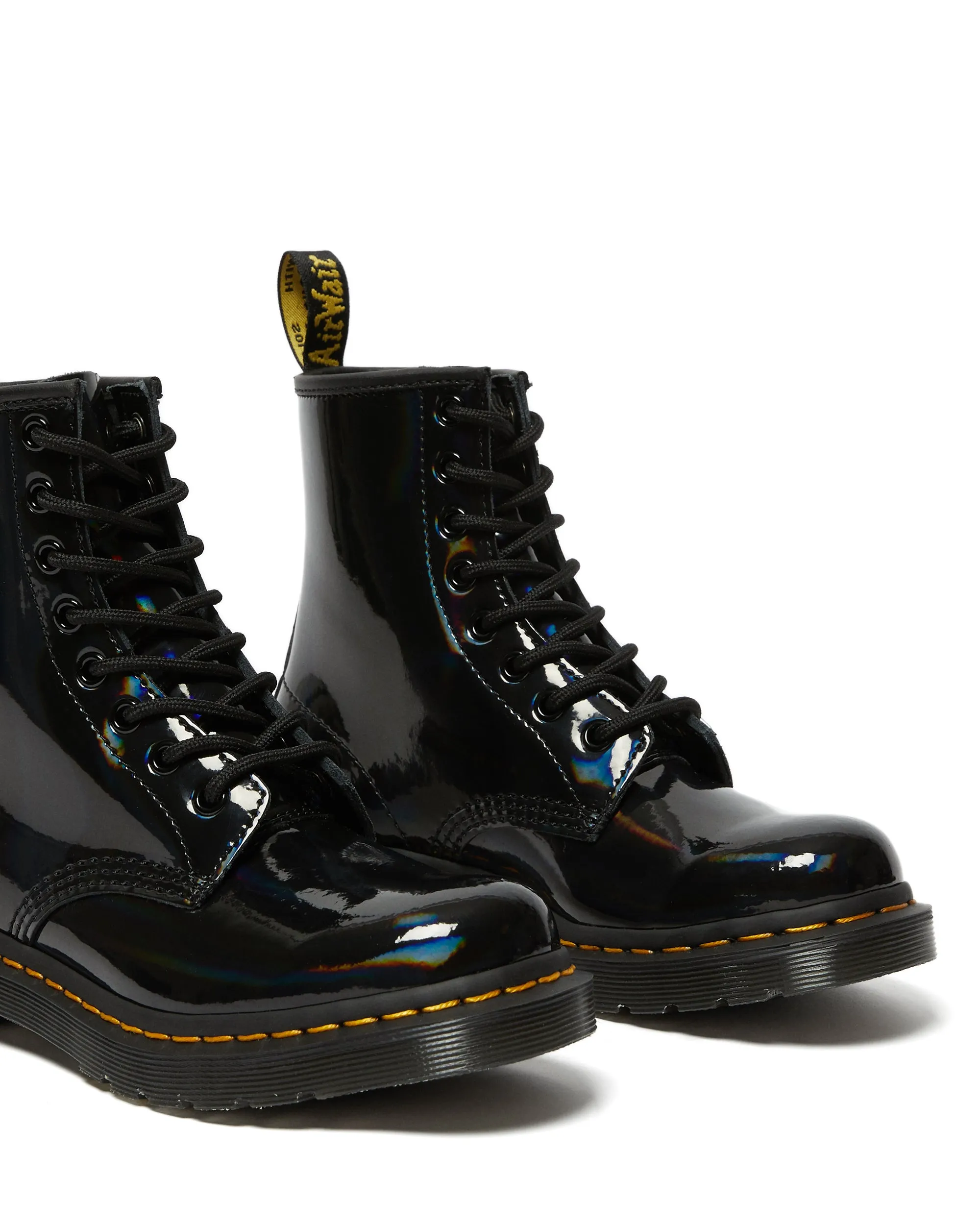 1460 Yellow Stitch Black Rainbow Patent Boots