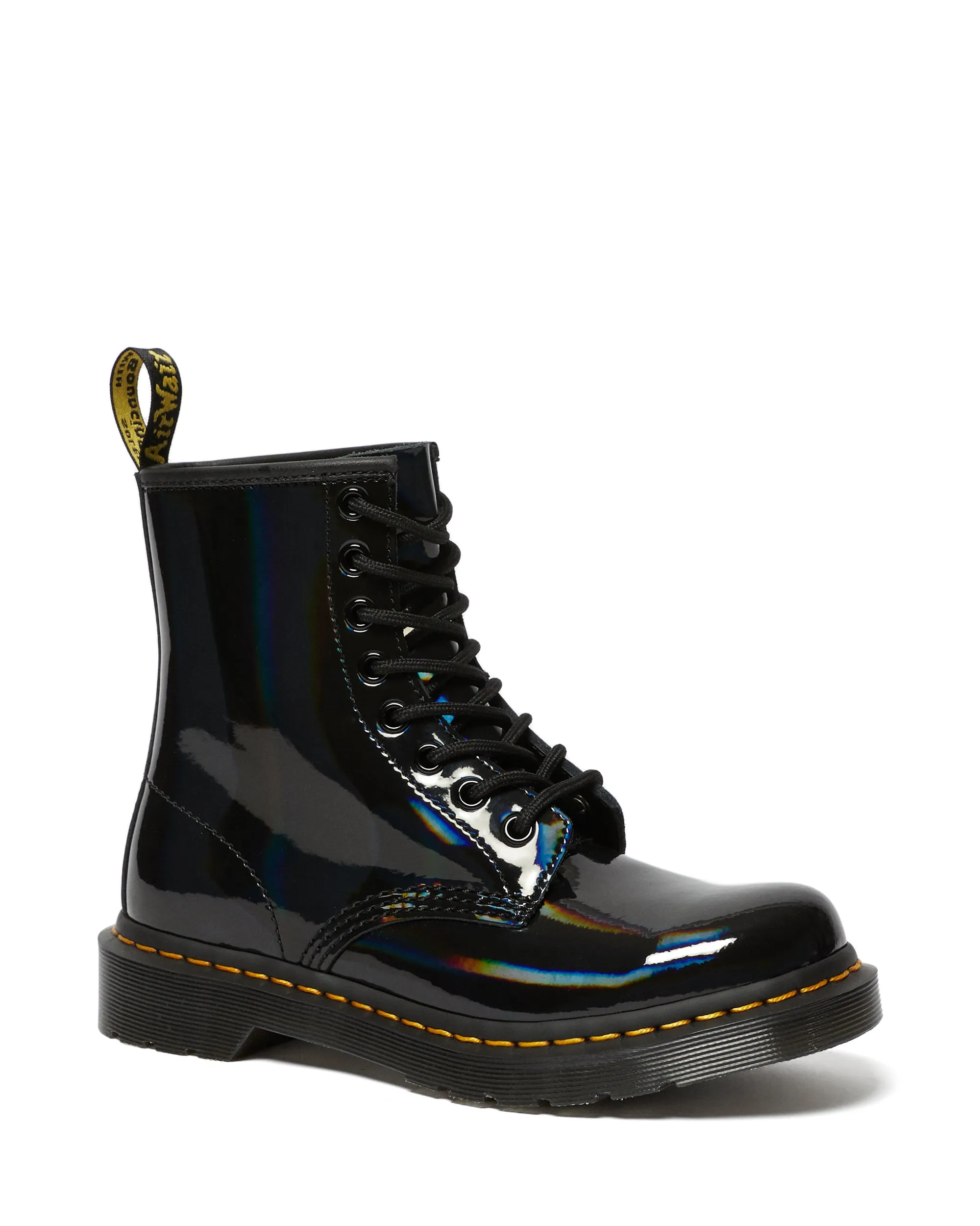 1460 Yellow Stitch Black Rainbow Patent Boots