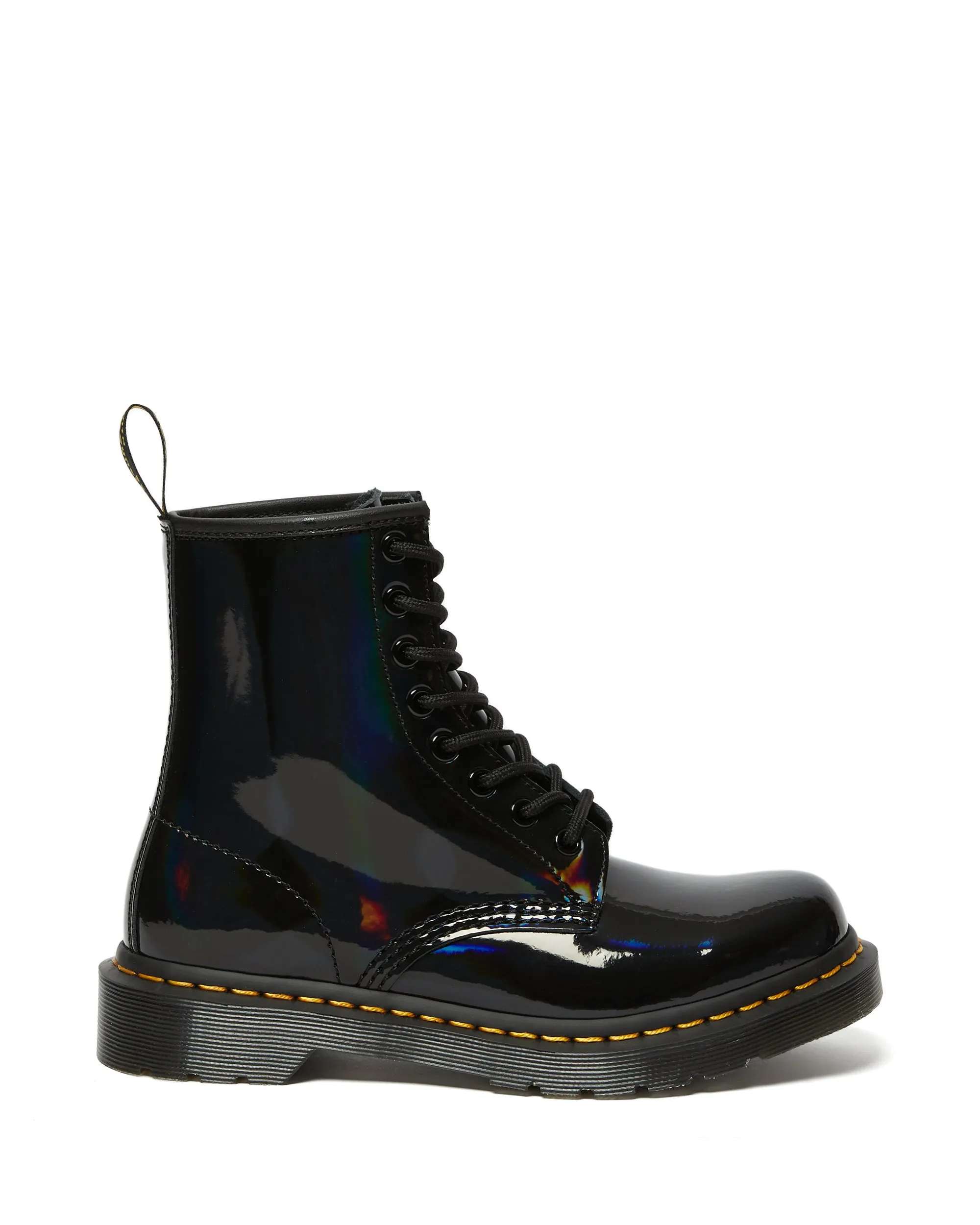 1460 Yellow Stitch Black Rainbow Patent Boots