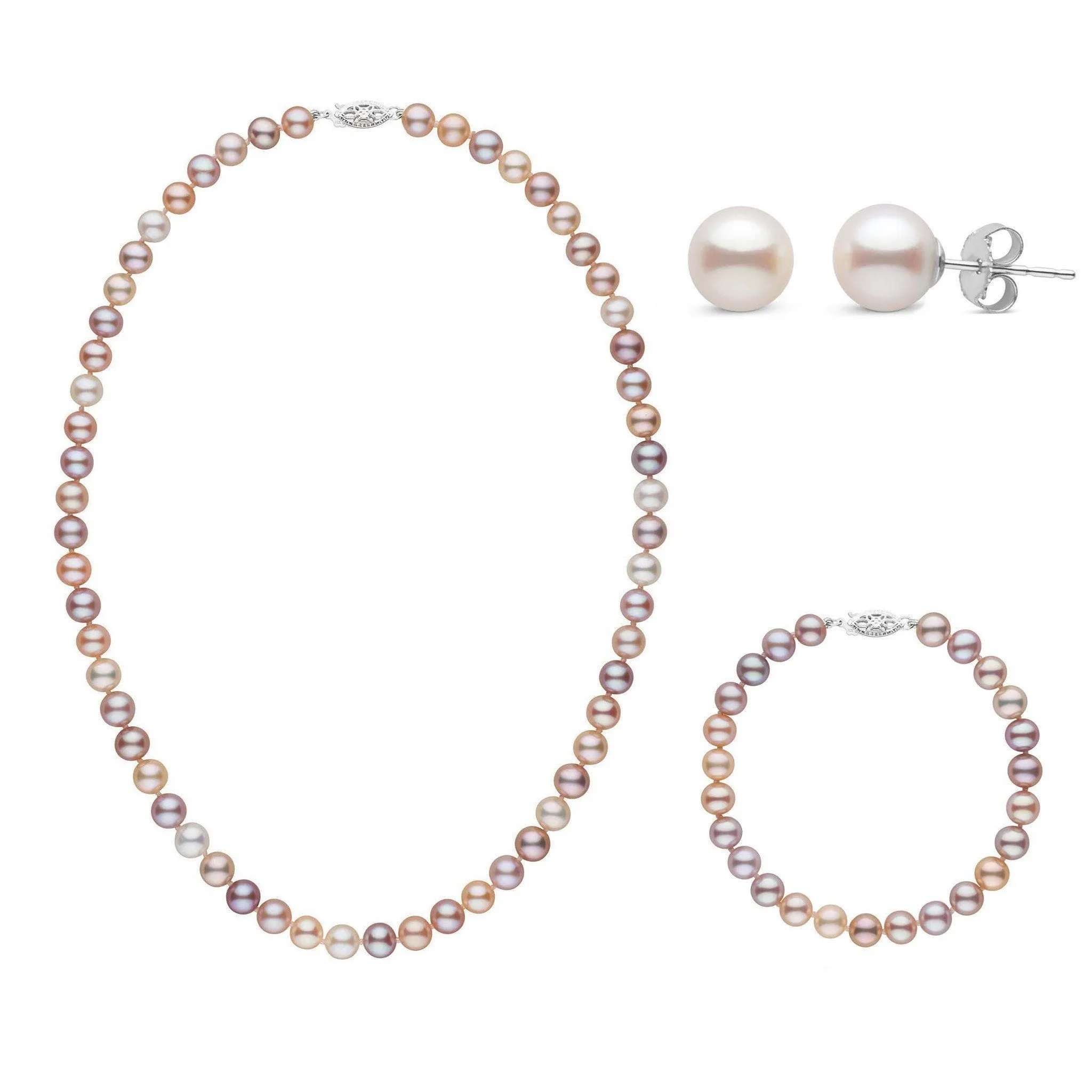 16 Inch 3 Piece Set of 6.5-7.0 mm AAA Multicolor Freshwater Pearls