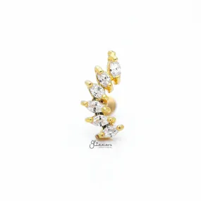 6 Marquise CZ Set Curve Top Cartilage/Tragus Flat Back Studs - Gold