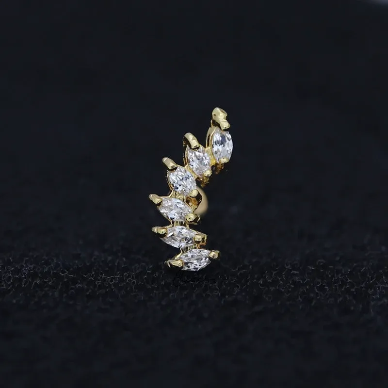 6 Marquise CZ Set Curve Top Cartilage/Tragus Flat Back Studs - Gold