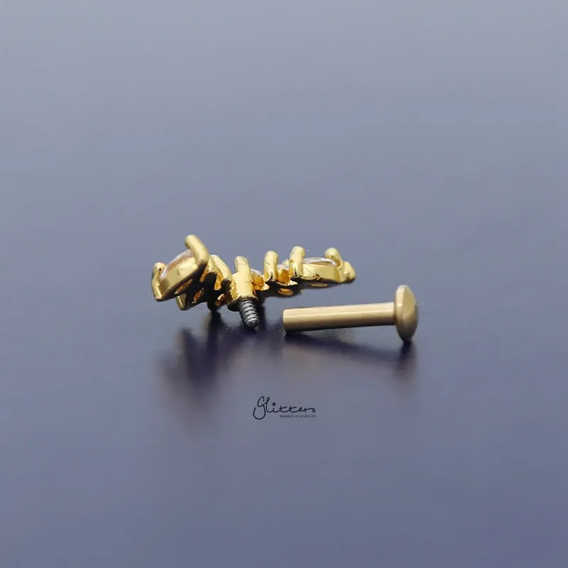 6 Marquise CZ Set Curve Top Cartilage/Tragus Flat Back Studs - Gold