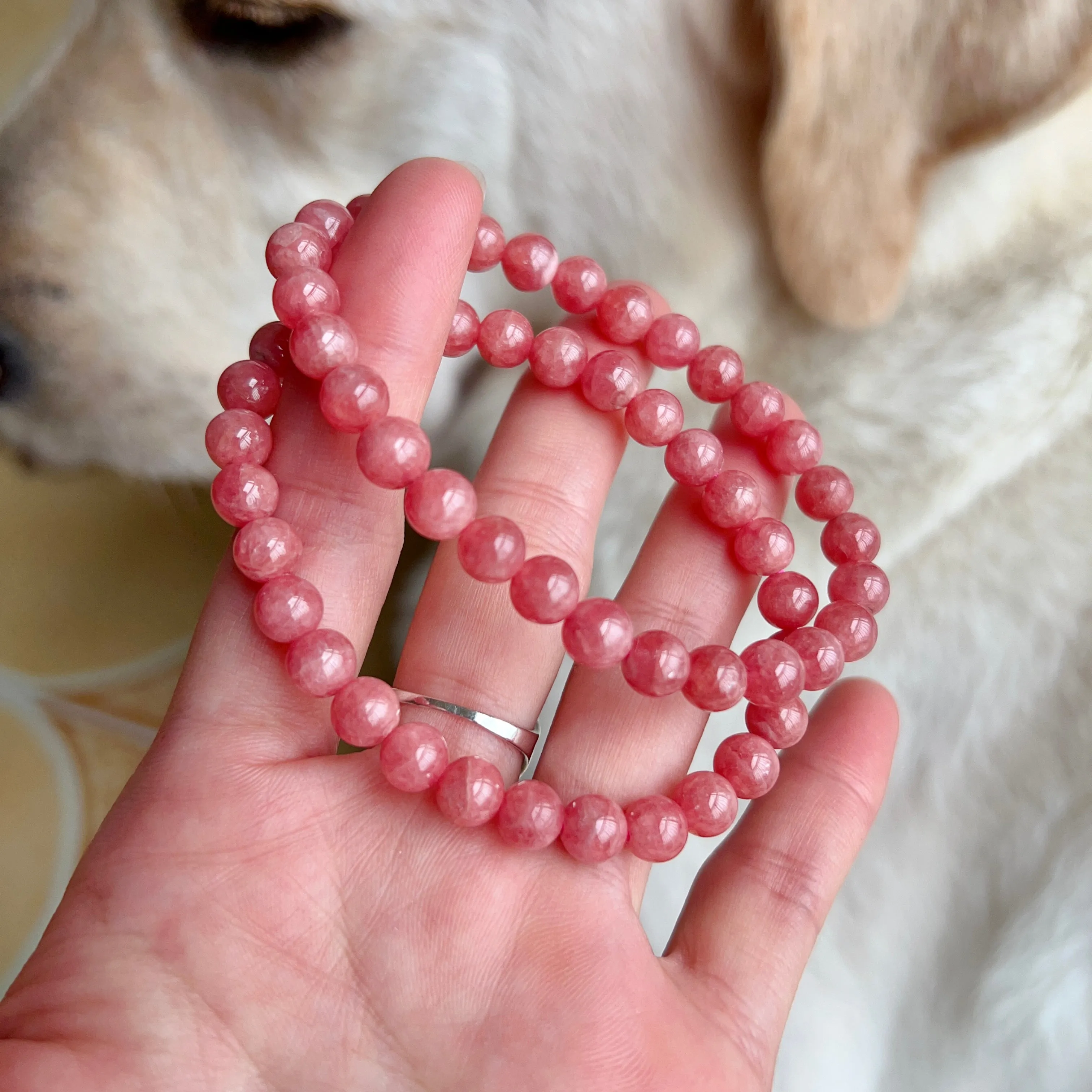 7.3mm Old Mine Natural Rhodochrosite Healing Crystal Bracelet | Heart Chakra Reiki Healing Improve Relationship Marriage