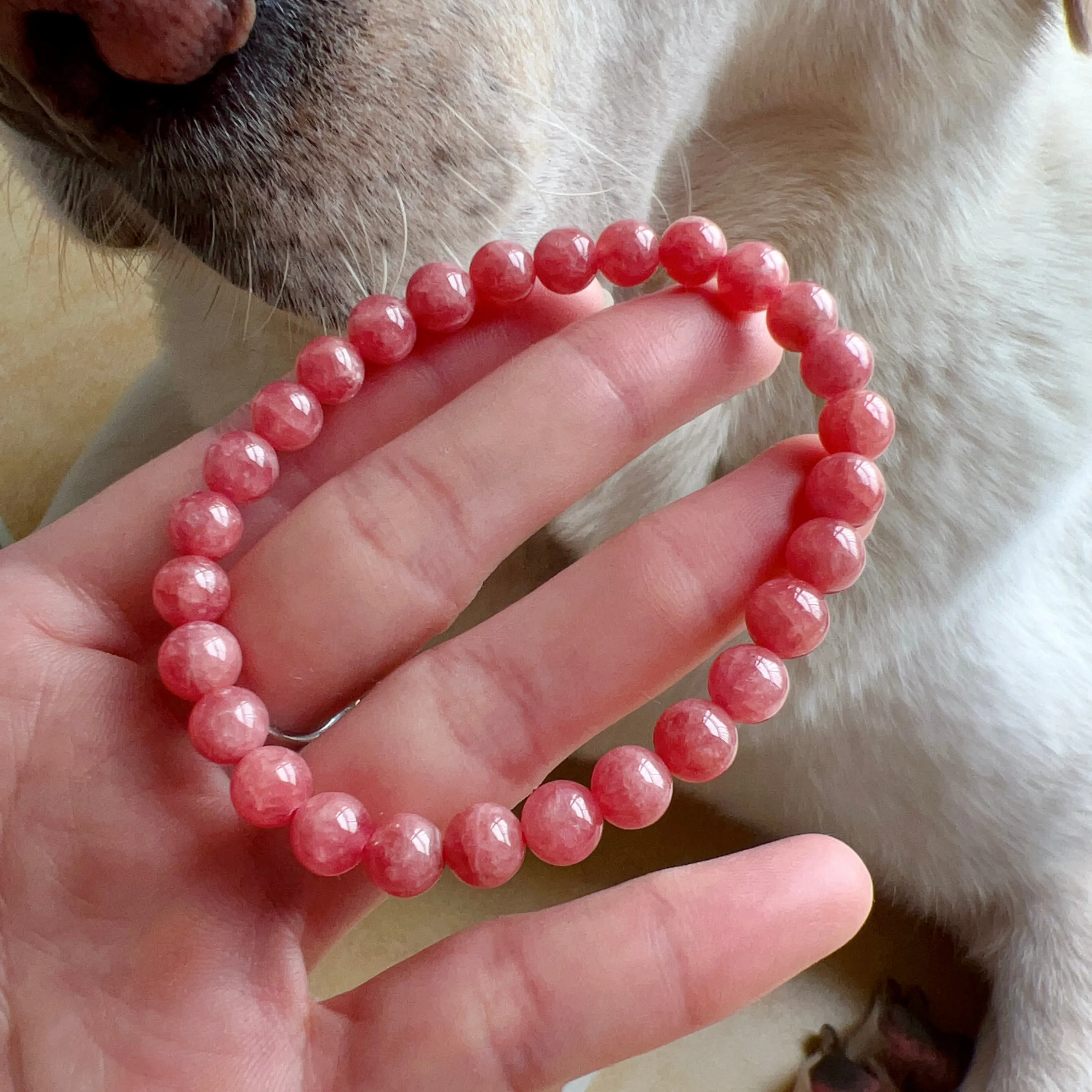 7.3mm Old Mine Natural Rhodochrosite Healing Crystal Bracelet | Heart Chakra Reiki Healing Improve Relationship Marriage