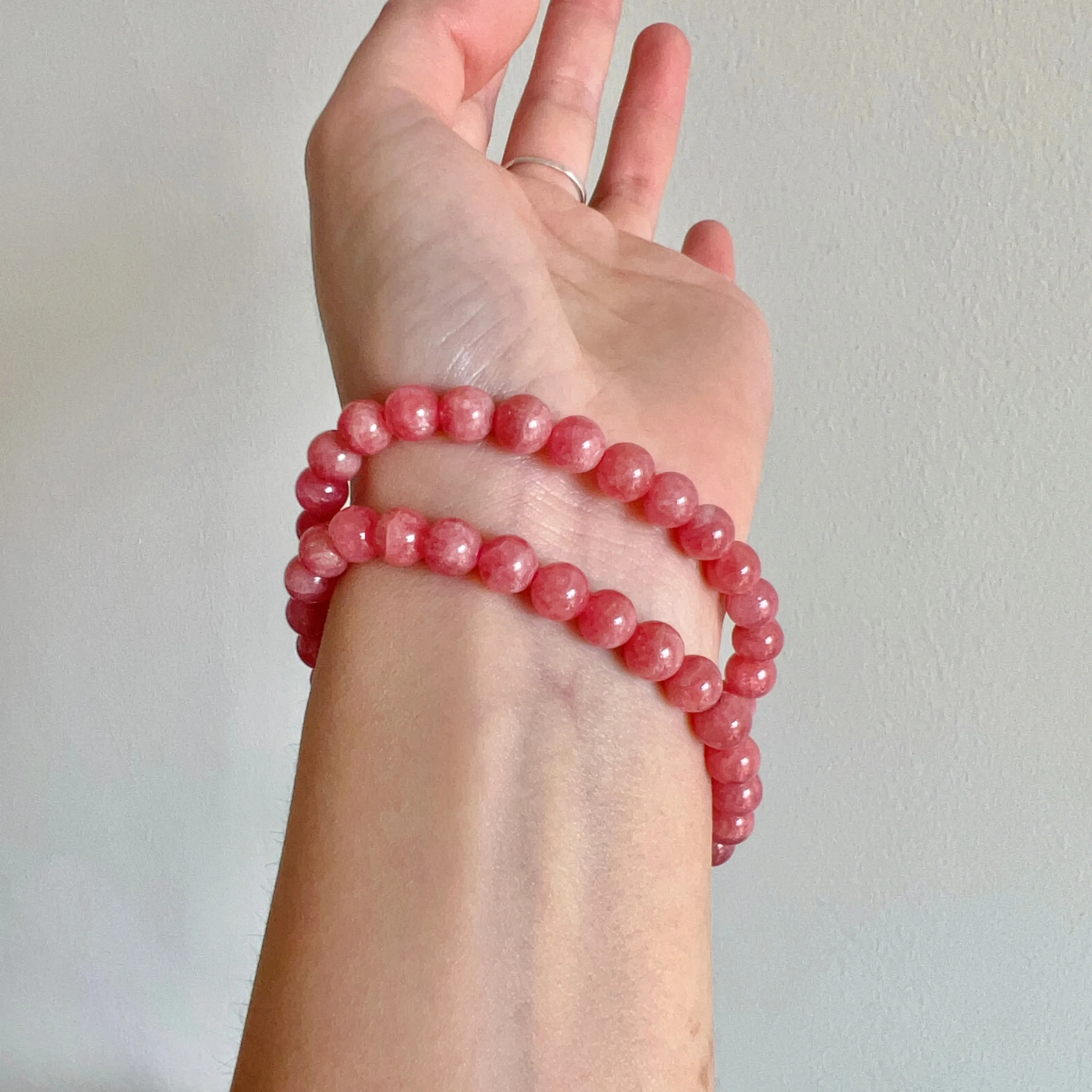 7.3mm Old Mine Natural Rhodochrosite Healing Crystal Bracelet | Heart Chakra Reiki Healing Improve Relationship Marriage