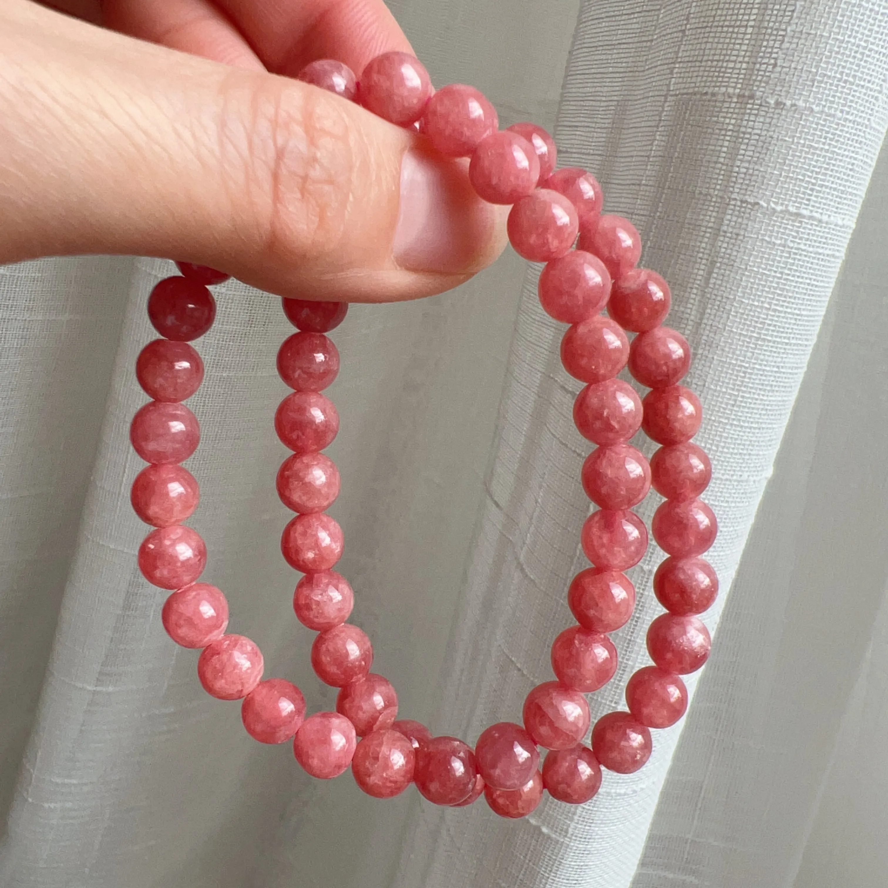 7.3mm Old Mine Natural Rhodochrosite Healing Crystal Bracelet | Heart Chakra Reiki Healing Improve Relationship Marriage