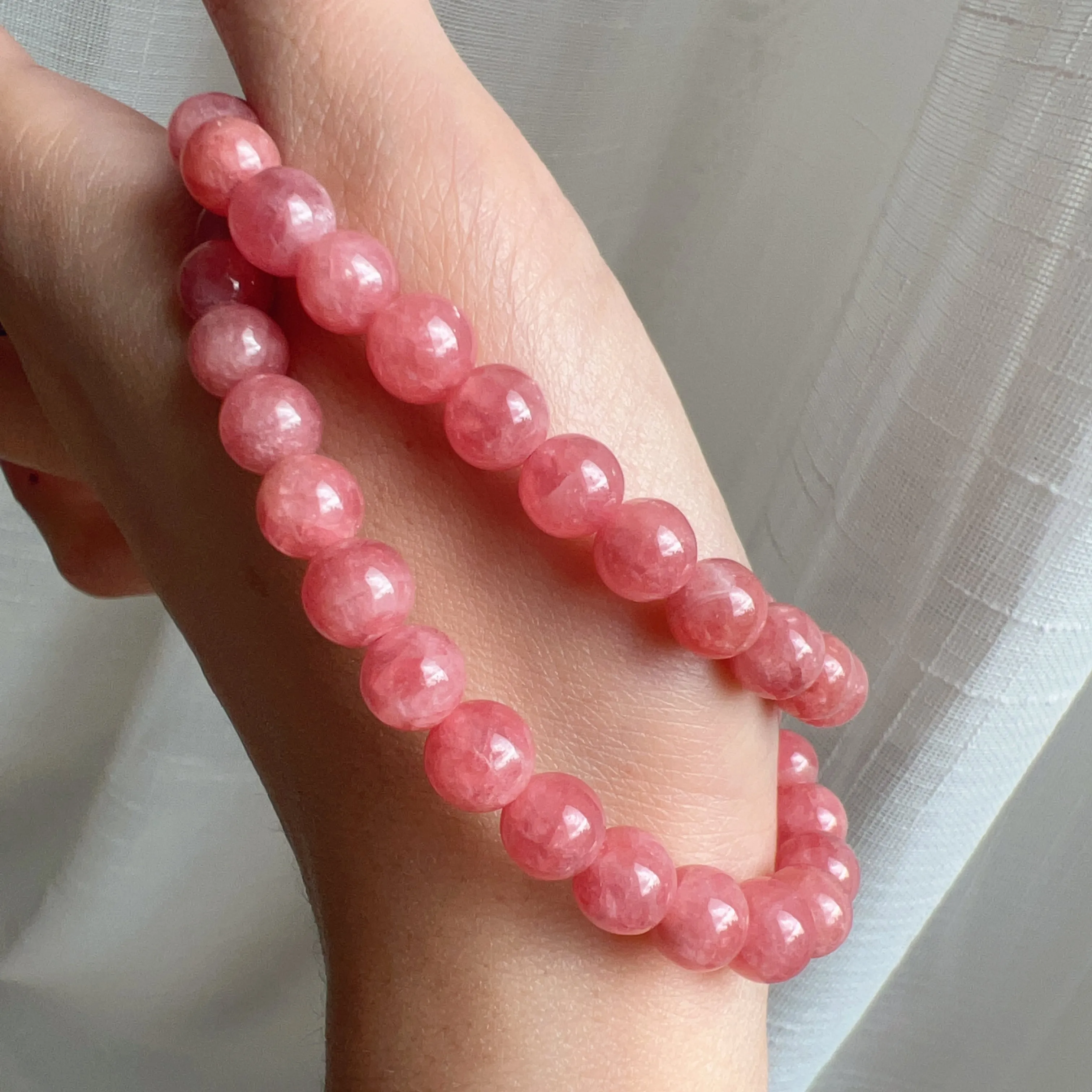 7.3mm Old Mine Natural Rhodochrosite Healing Crystal Bracelet | Heart Chakra Reiki Healing Improve Relationship Marriage