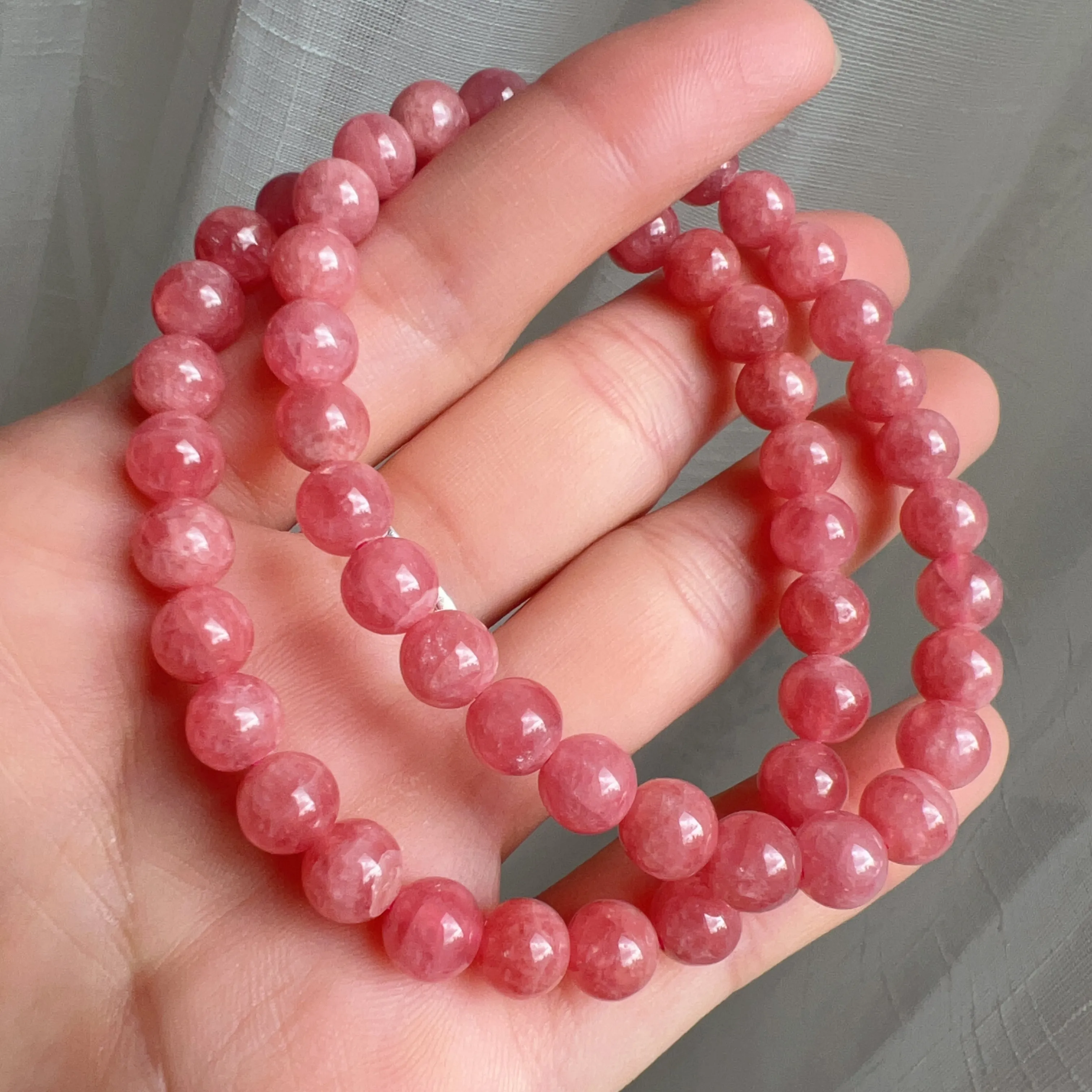 7.3mm Old Mine Natural Rhodochrosite Healing Crystal Bracelet | Heart Chakra Reiki Healing Improve Relationship Marriage