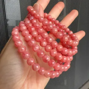 7.3mm Old Mine Natural Rhodochrosite Healing Crystal Bracelet | Heart Chakra Reiki Healing Improve Relationship Marriage