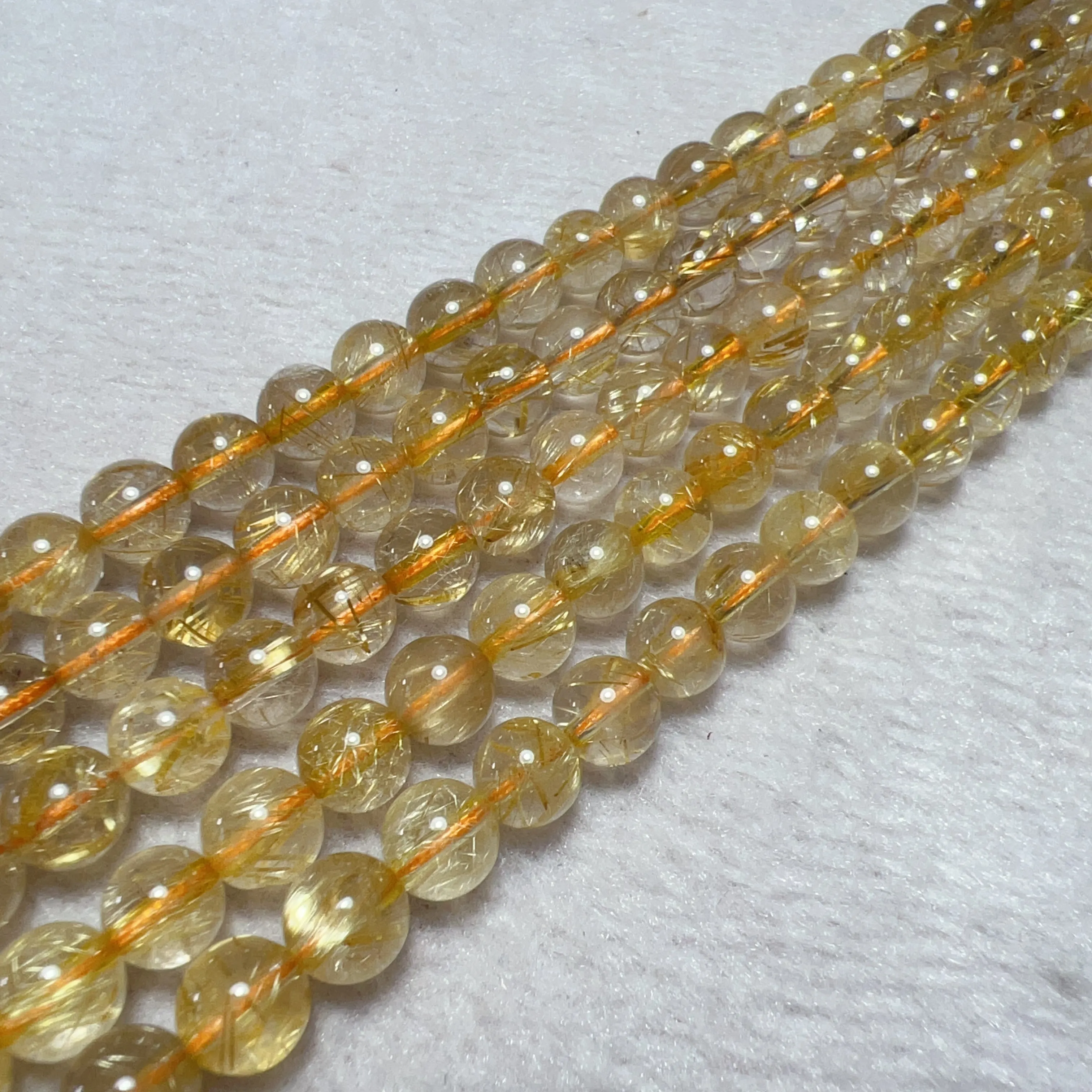 7mm Natural Golden Rutilated Quartz Round Bead Strands for DIY Jewelry Project