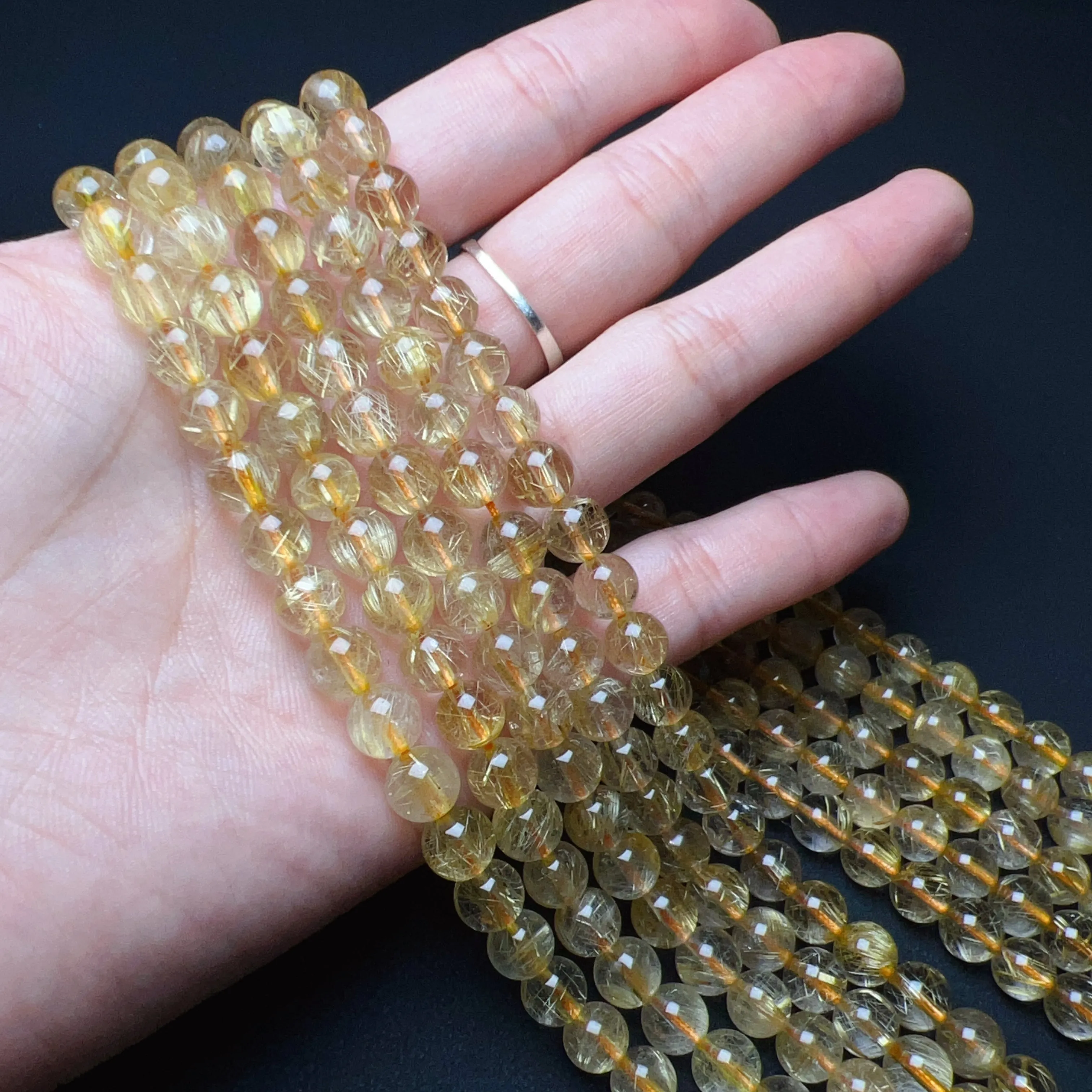 7mm Natural Golden Rutilated Quartz Round Bead Strands for DIY Jewelry Project