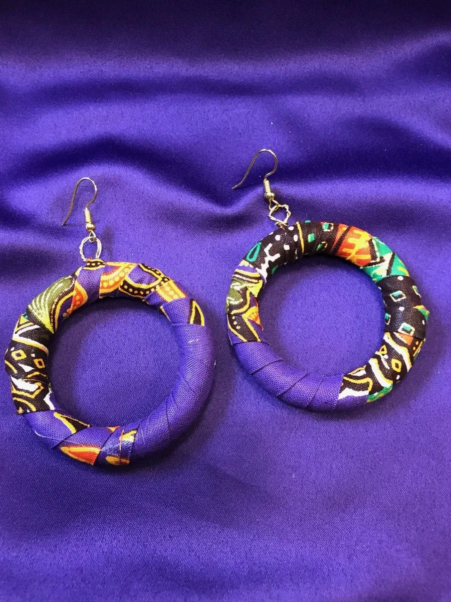 African Earrings in Purple Ankara Print