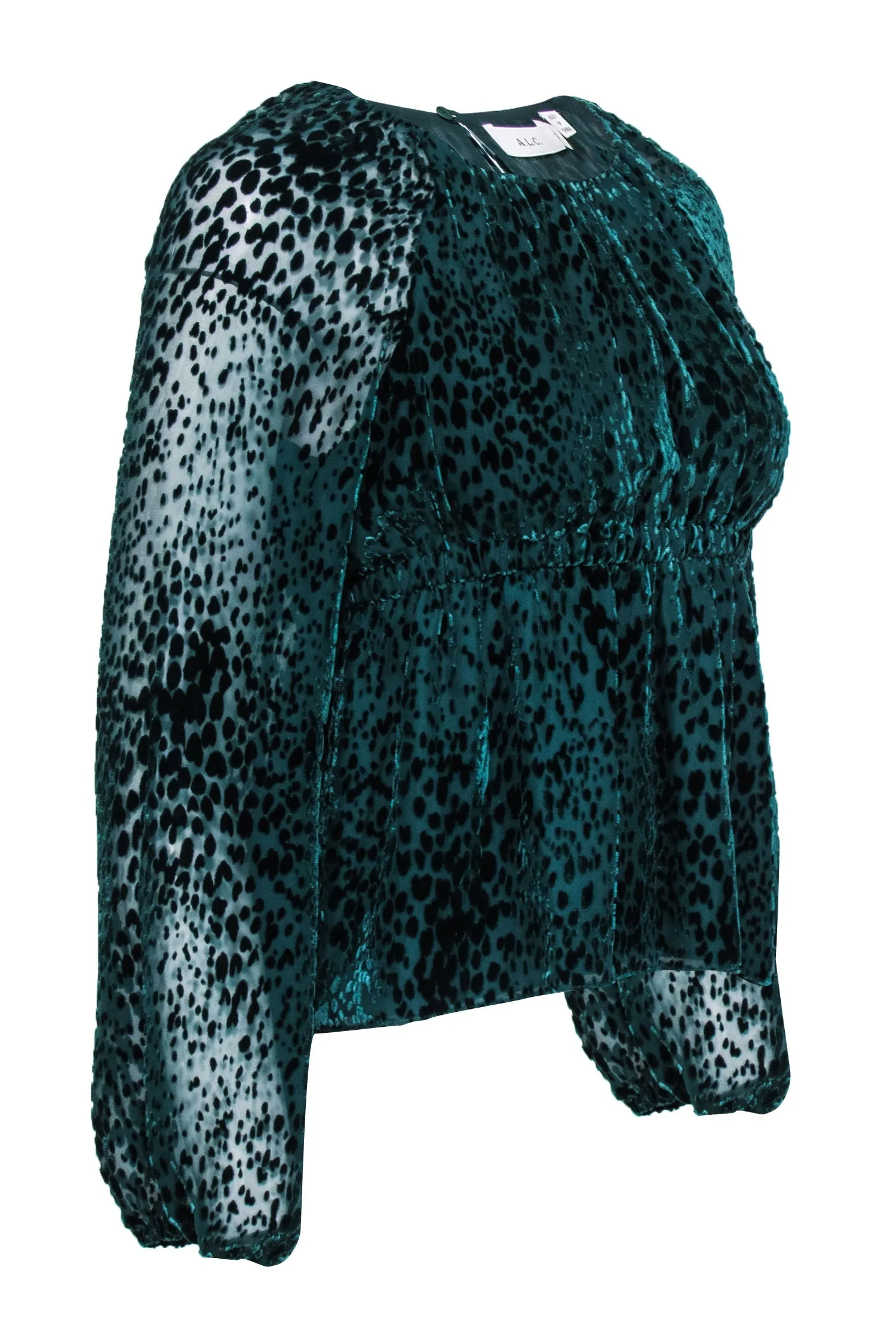 A.L.C. - Green Leopard Print Velevt Burn Out Top Sz 0