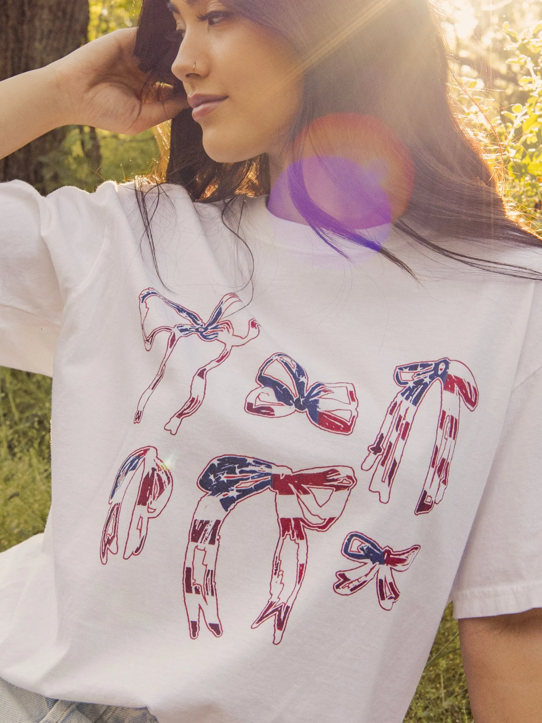 American Flag Bows White Tee