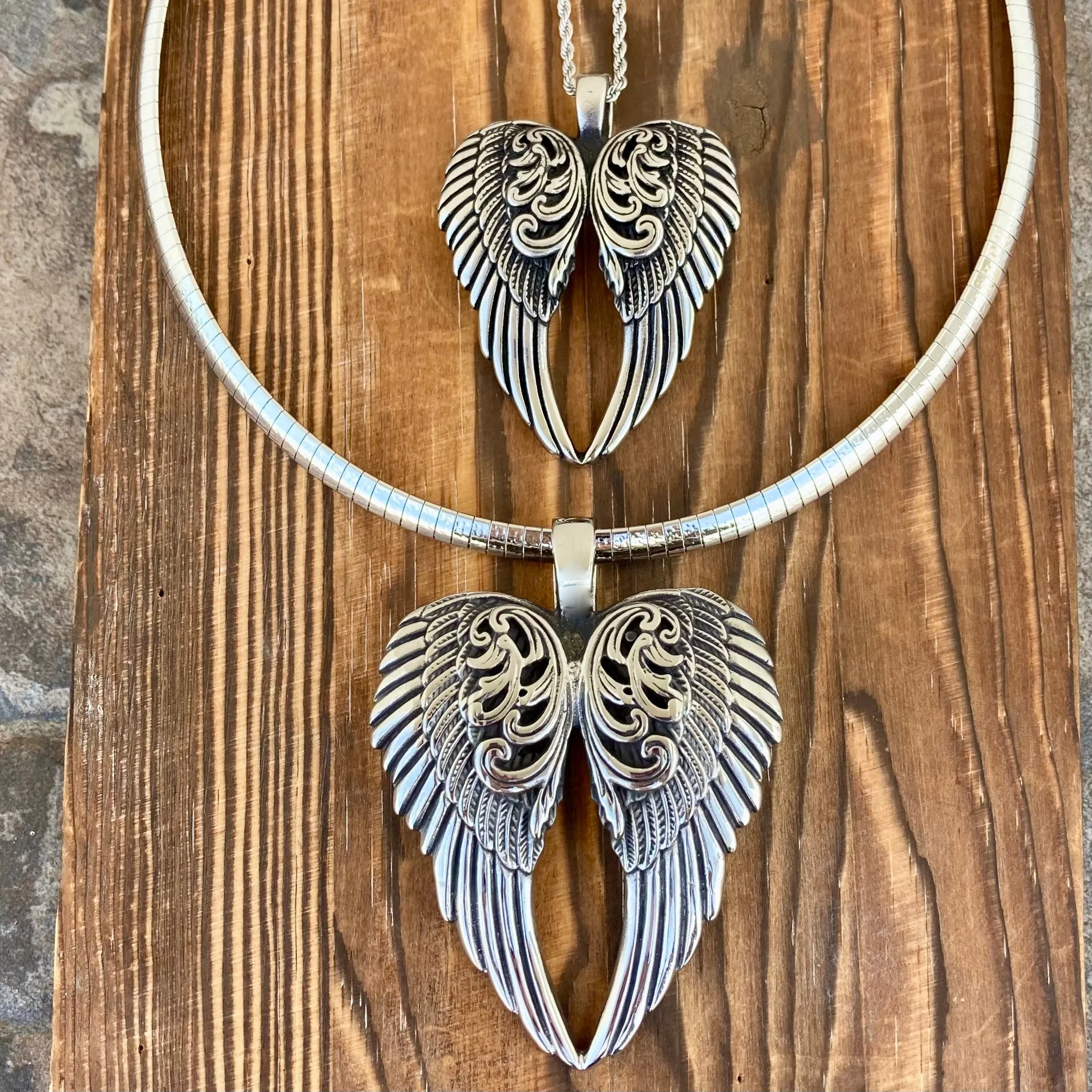 Angel Heart Wings Pendant - Silver Wings - Classic - Rope Necklace or Omega - LAP026