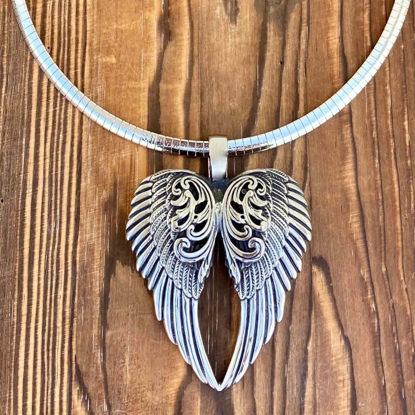 Angel Heart Wings Pendant - Silver Wings - Classic - Rope Necklace or Omega - LAP026