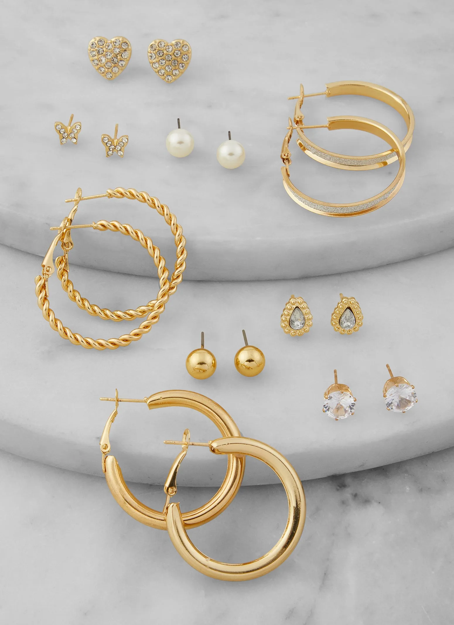 Assorted Stud and Hoop Earring Set of 9