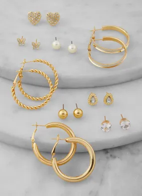 Assorted Stud and Hoop Earring Set of 9