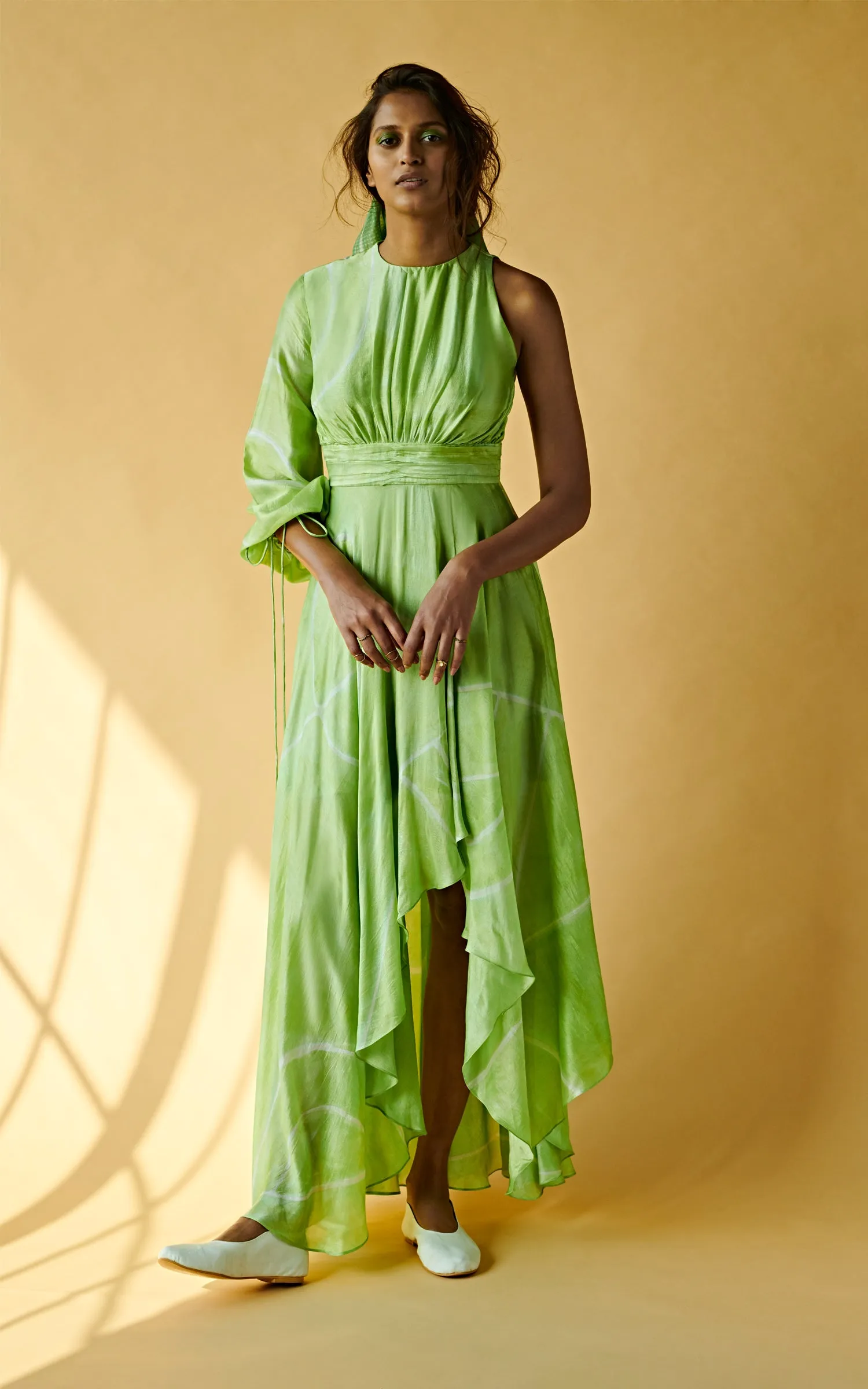 Asymmetric Long Dress With Gathered Detailing