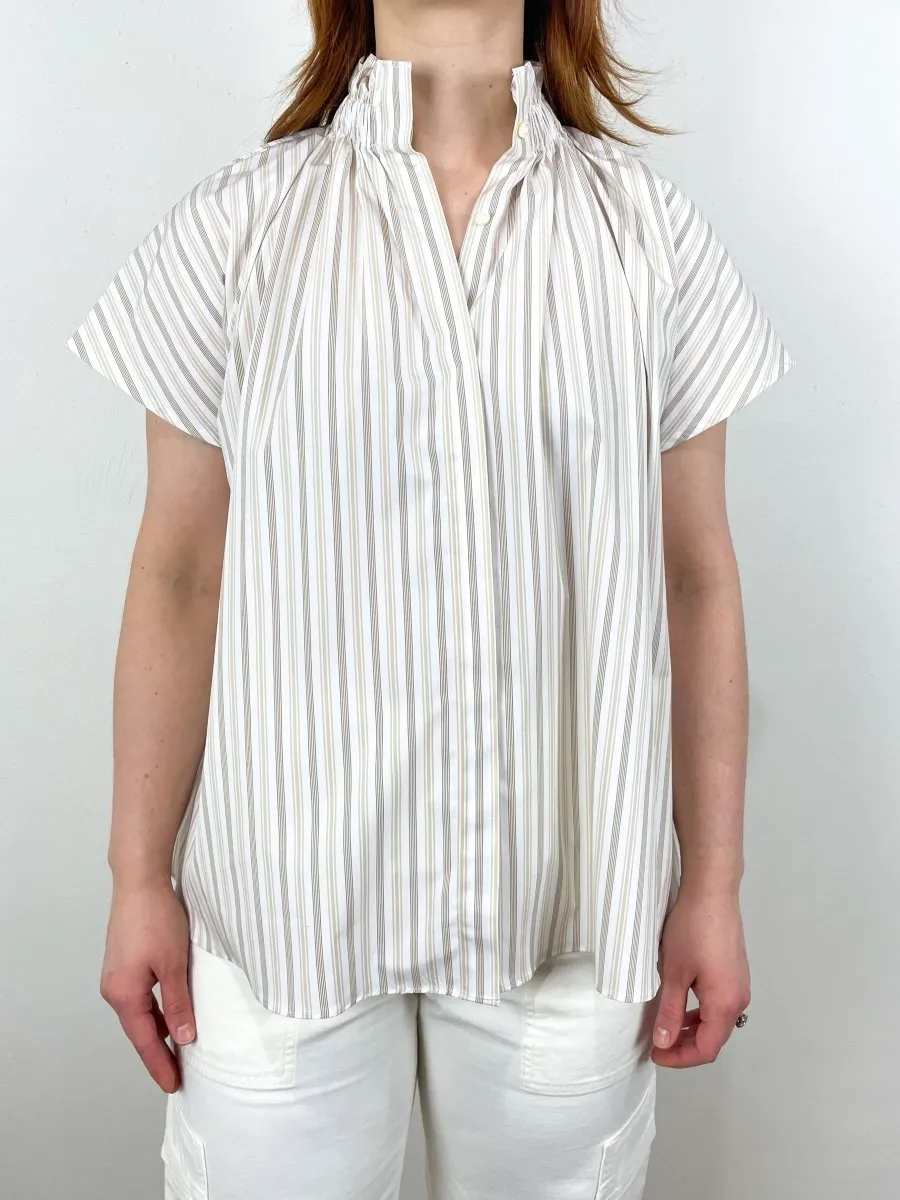 Atelier Kami Top in Sand Multi Stripe Poplin