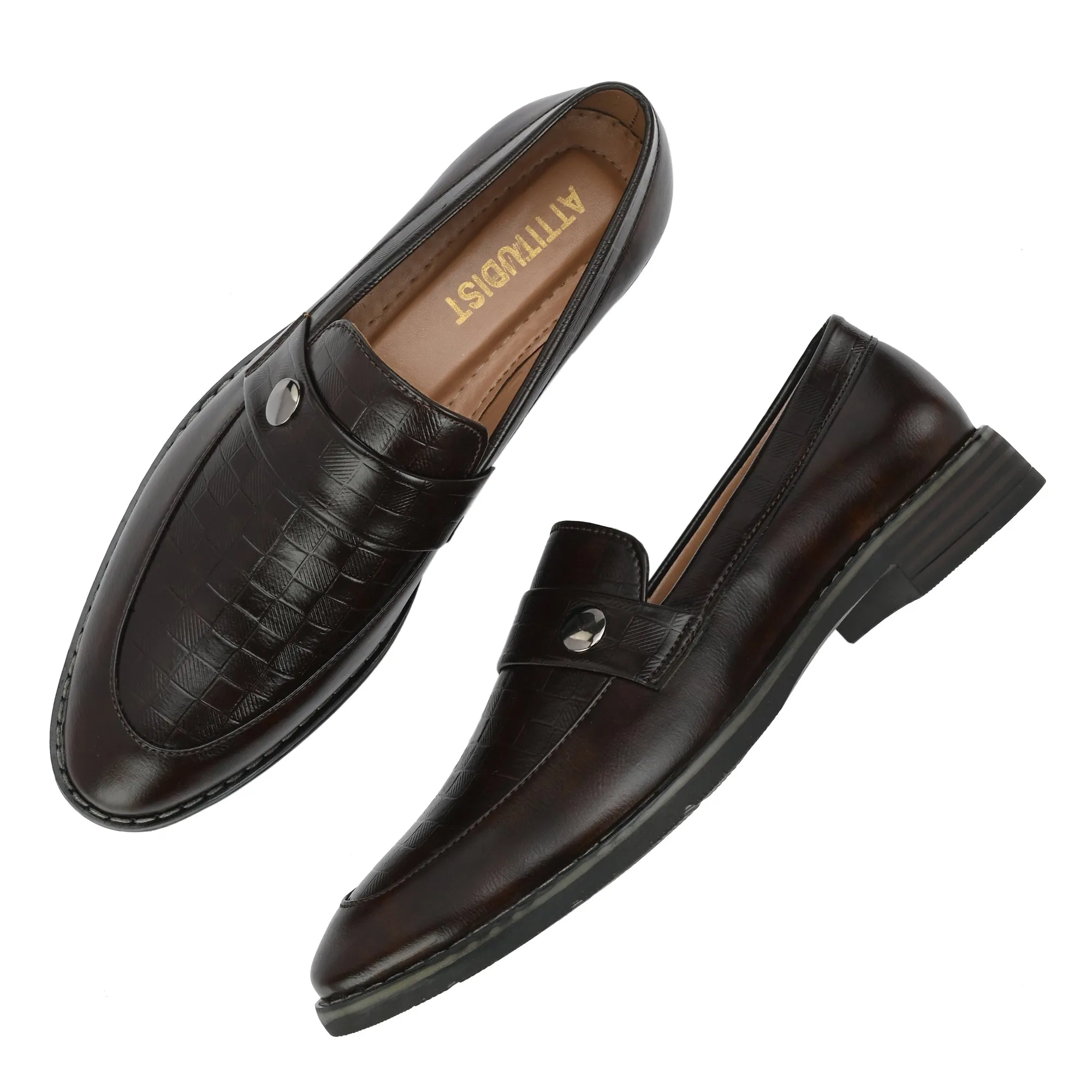 Attitudist Unisex Handcrafted Classic Brown Plain Basket Loafer