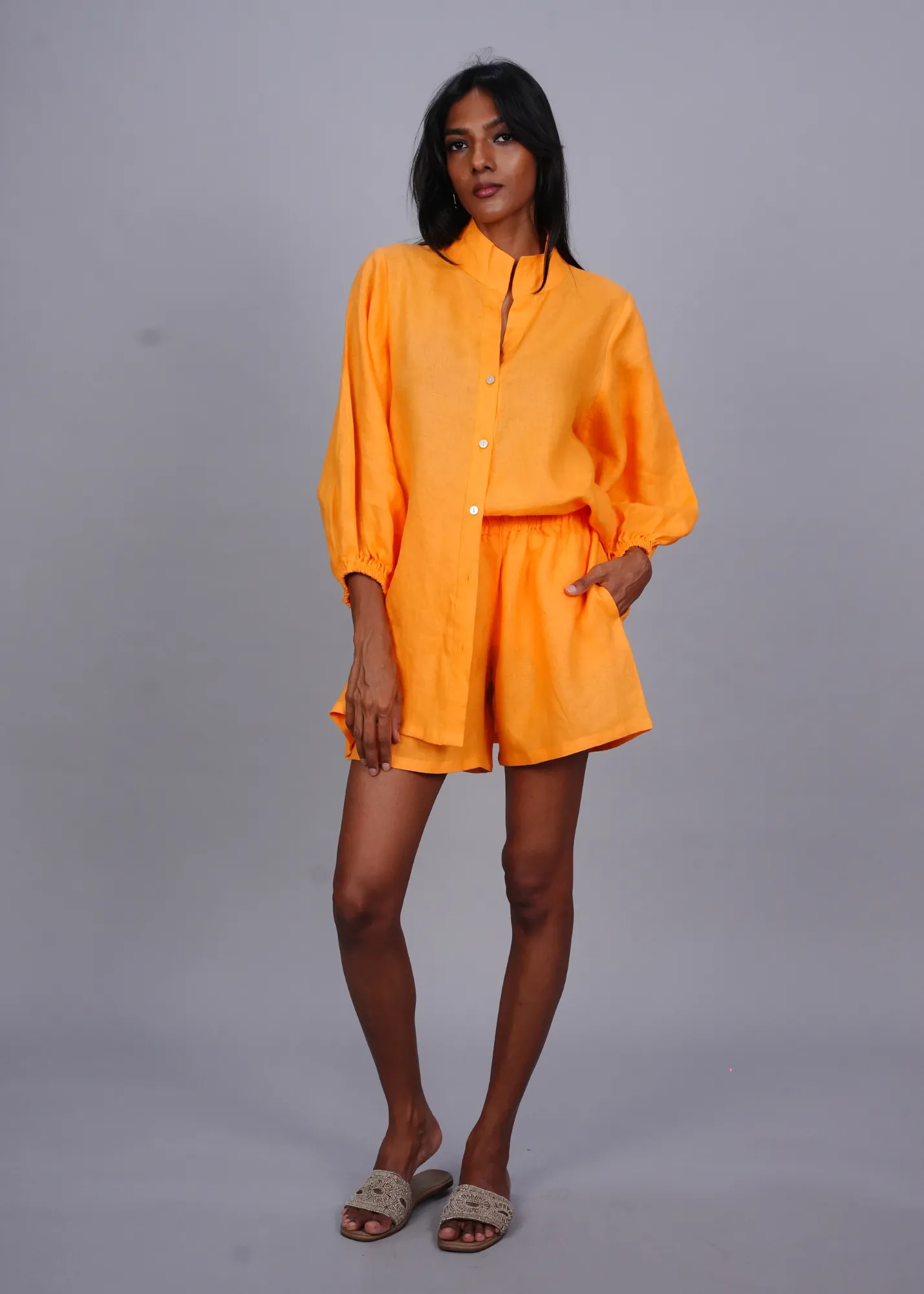 Balloon Sleeve Top - Mango Linen