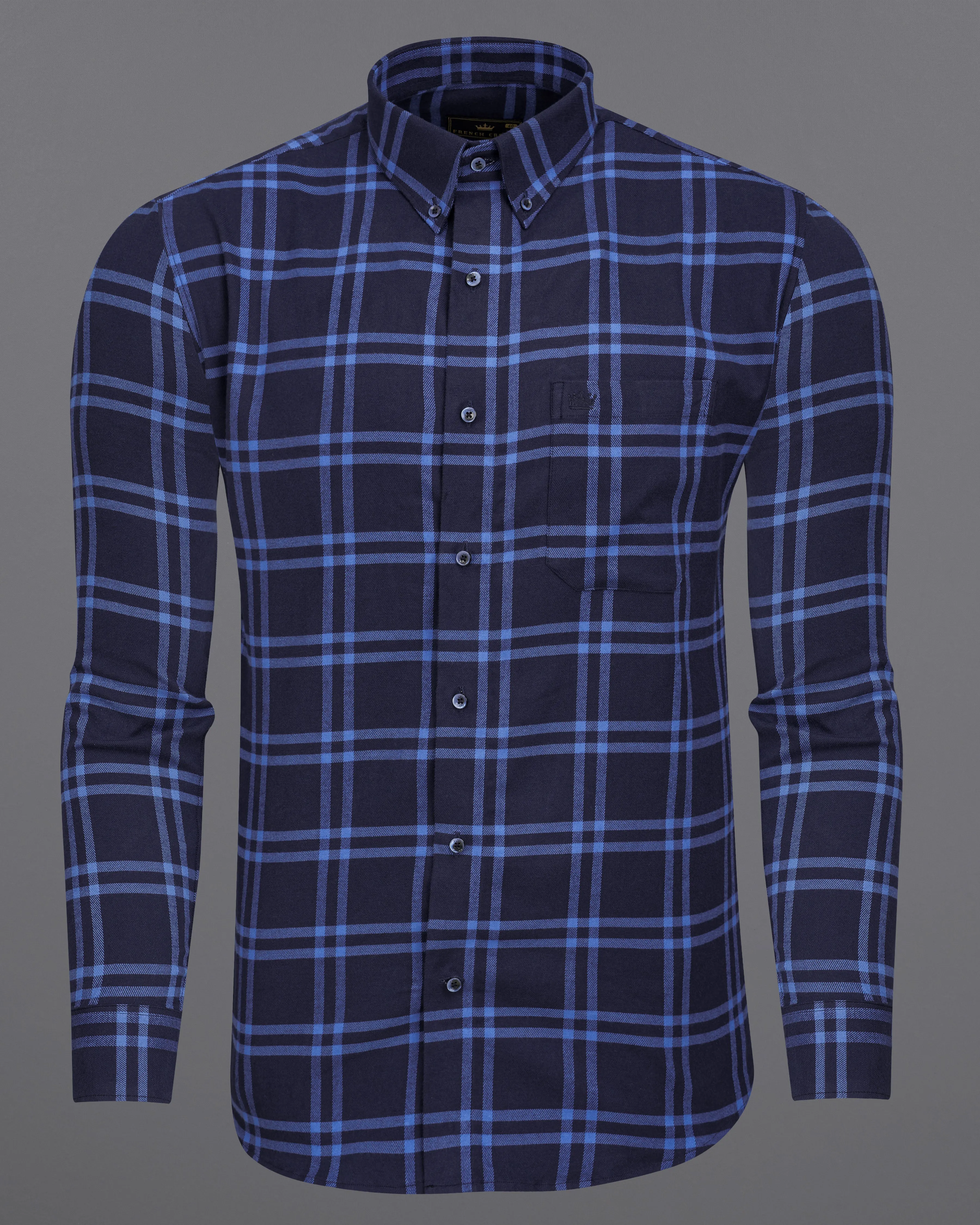 Baltic Navy Blue with Waikawa Blue Plaid Flannel Shirt