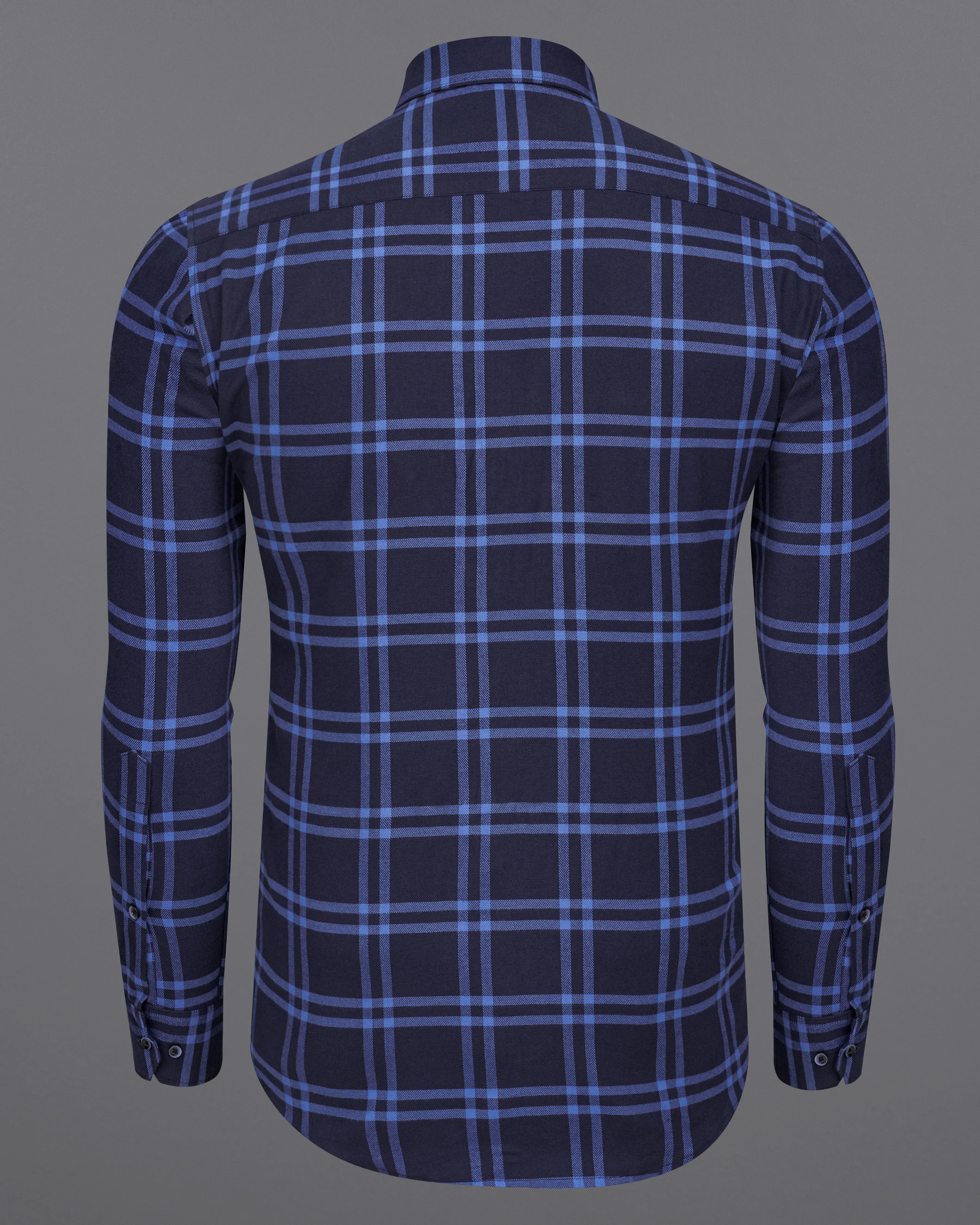 Baltic Navy Blue with Waikawa Blue Plaid Flannel Shirt