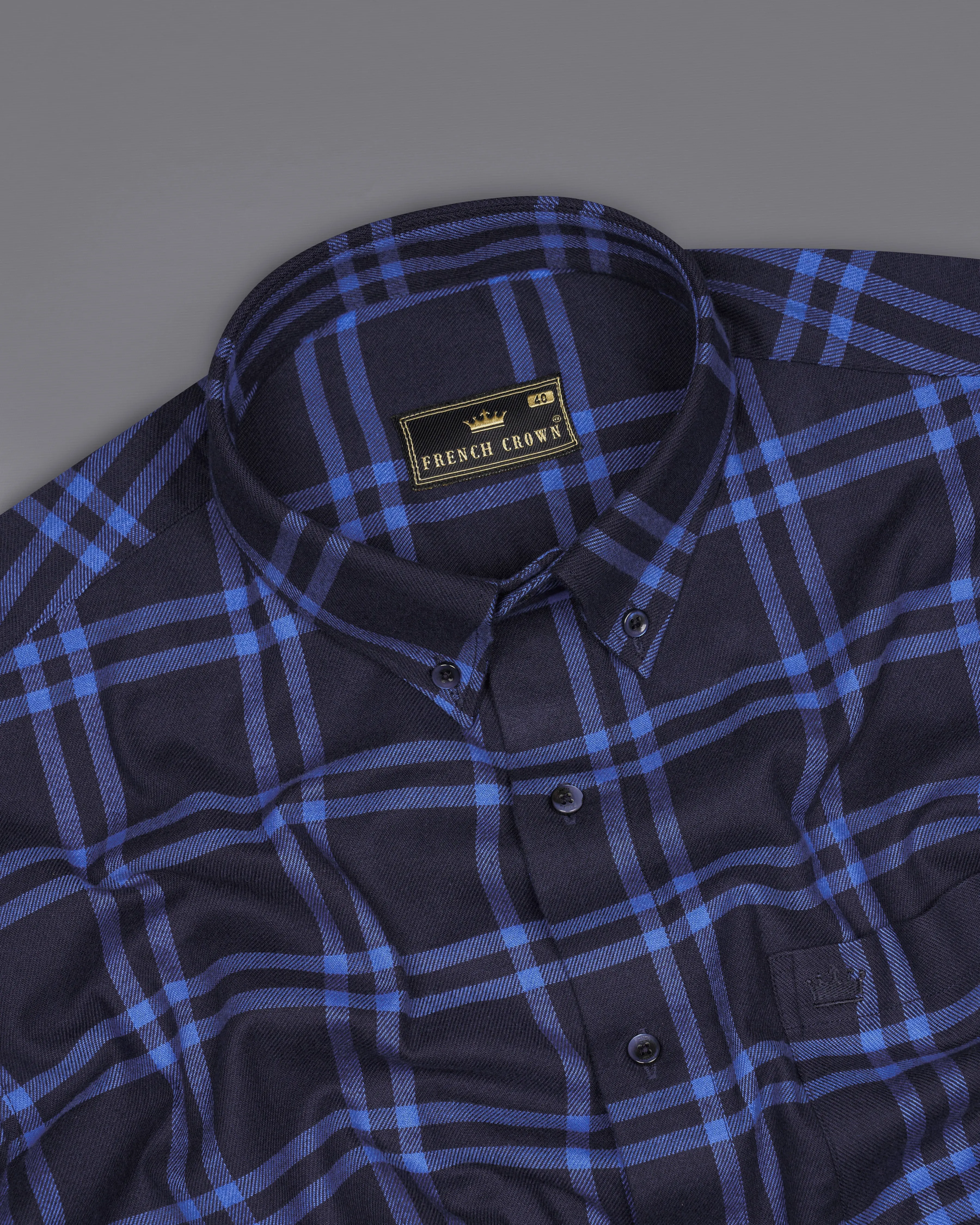 Baltic Navy Blue with Waikawa Blue Plaid Flannel Shirt