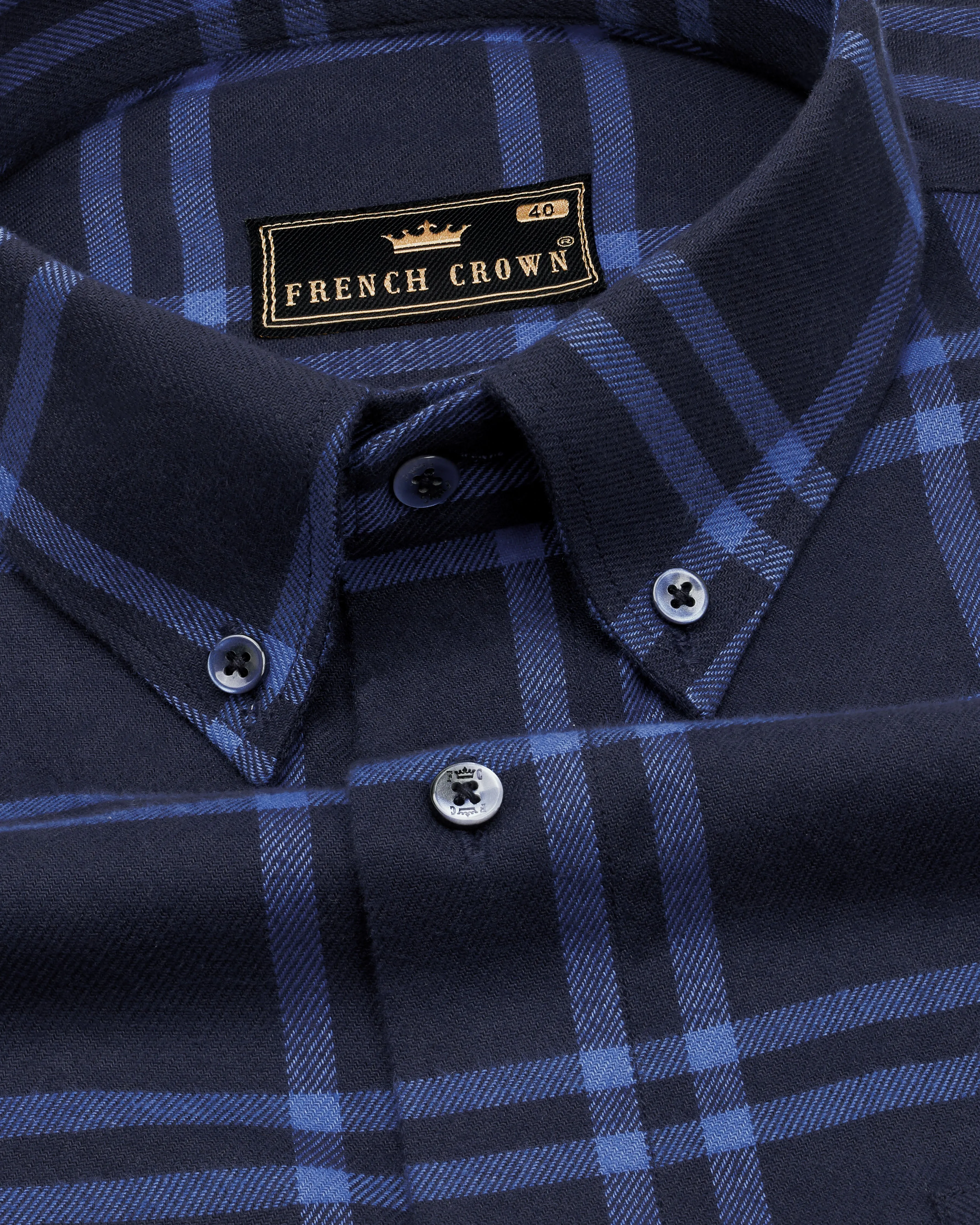 Baltic Navy Blue with Waikawa Blue Plaid Flannel Shirt