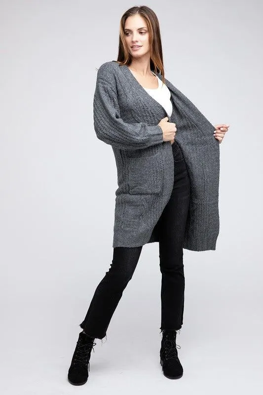 BiBi Twist Knitted Open Front Cardigan With Pockets