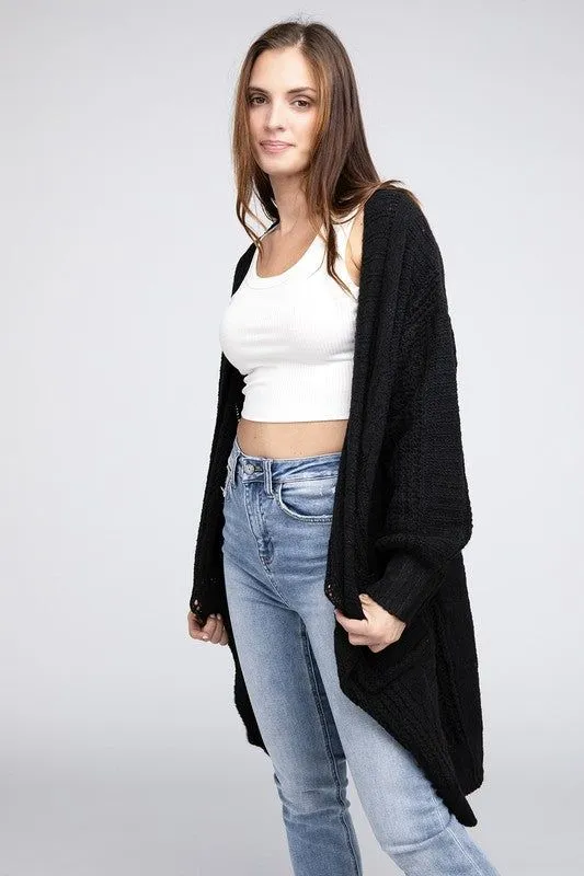 BiBi Twist Knitted Open Front Cardigan With Pockets