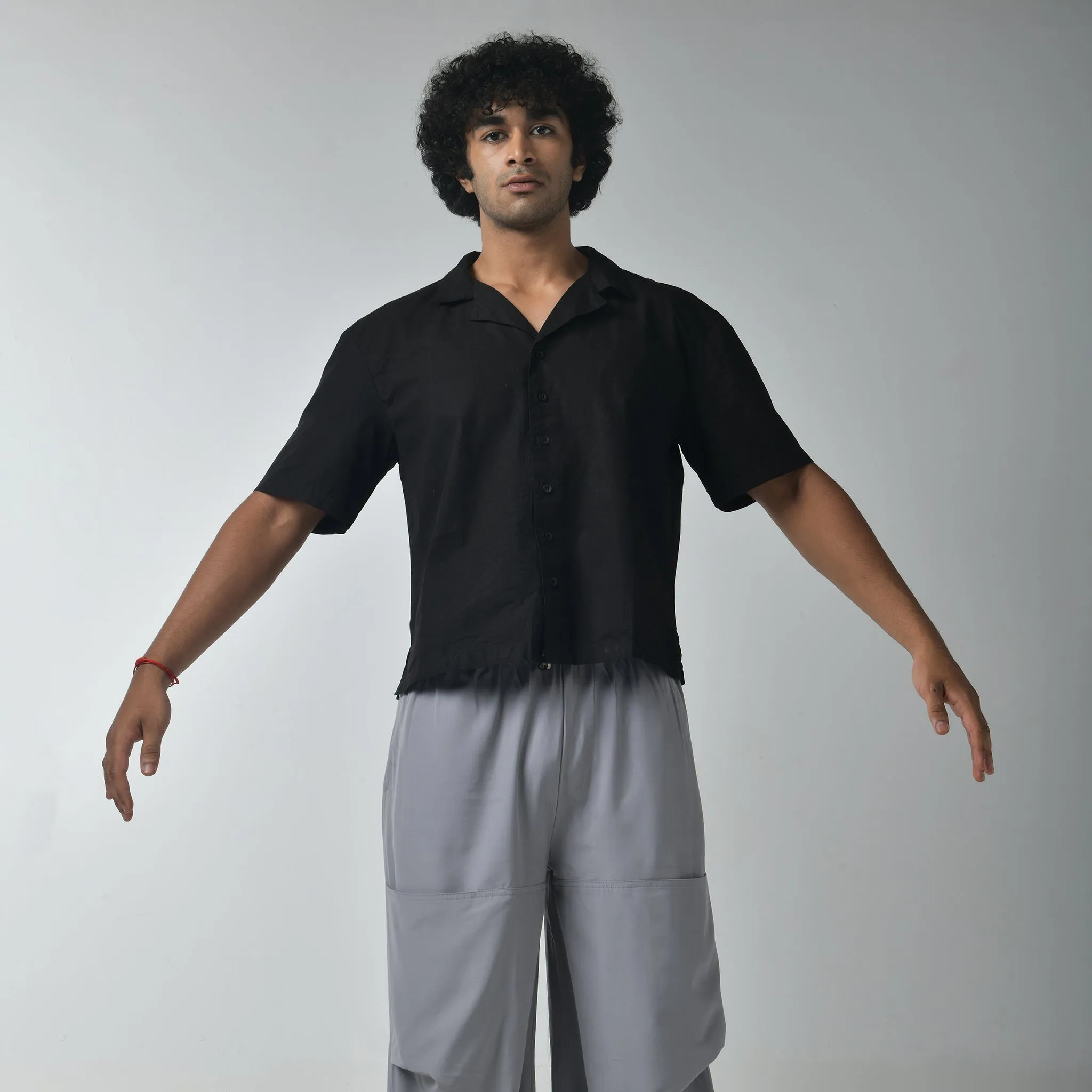 Black Bossman Shirt & Grey Air Parachute Pants For Men