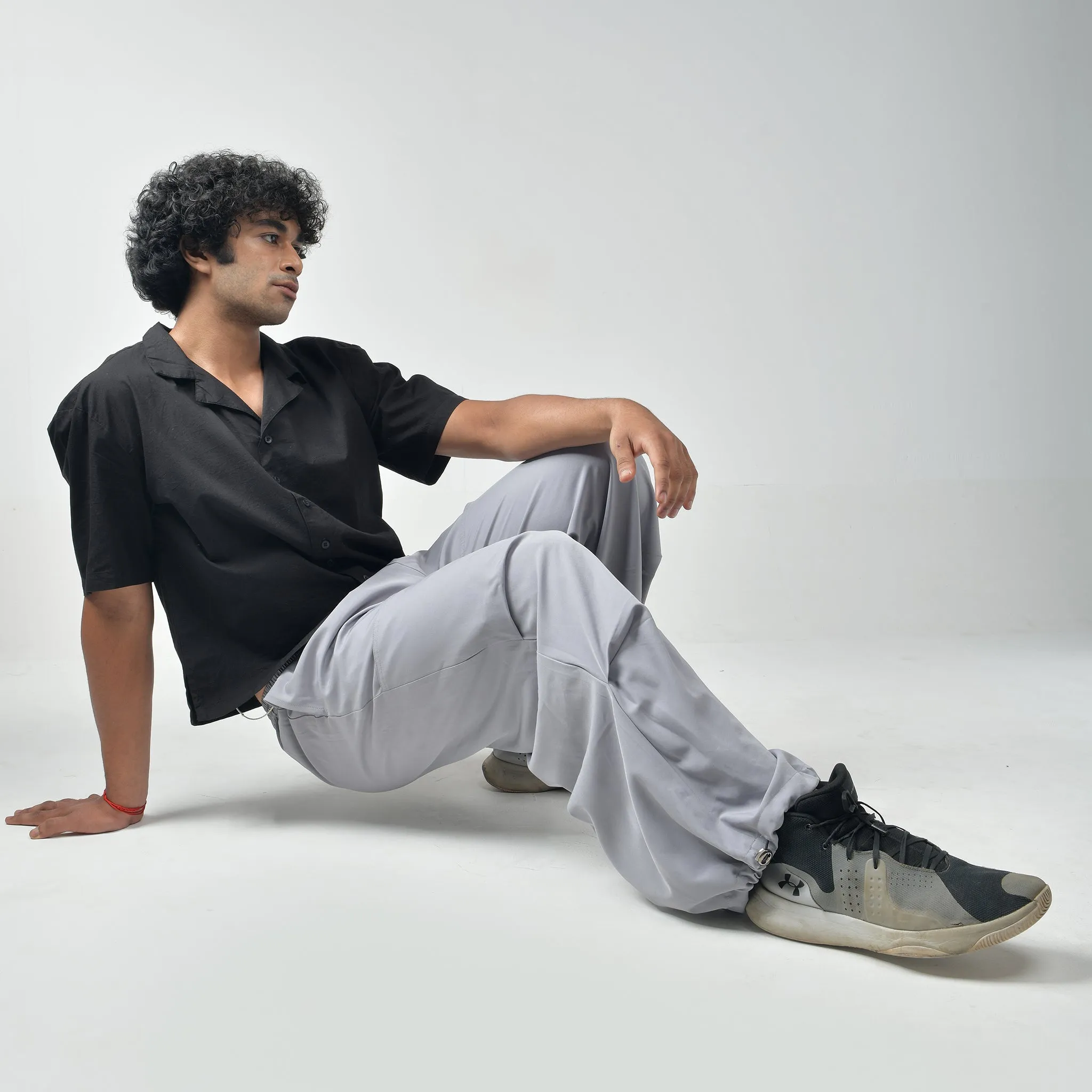 Black Bossman Shirt & Grey Air Parachute Pants For Men