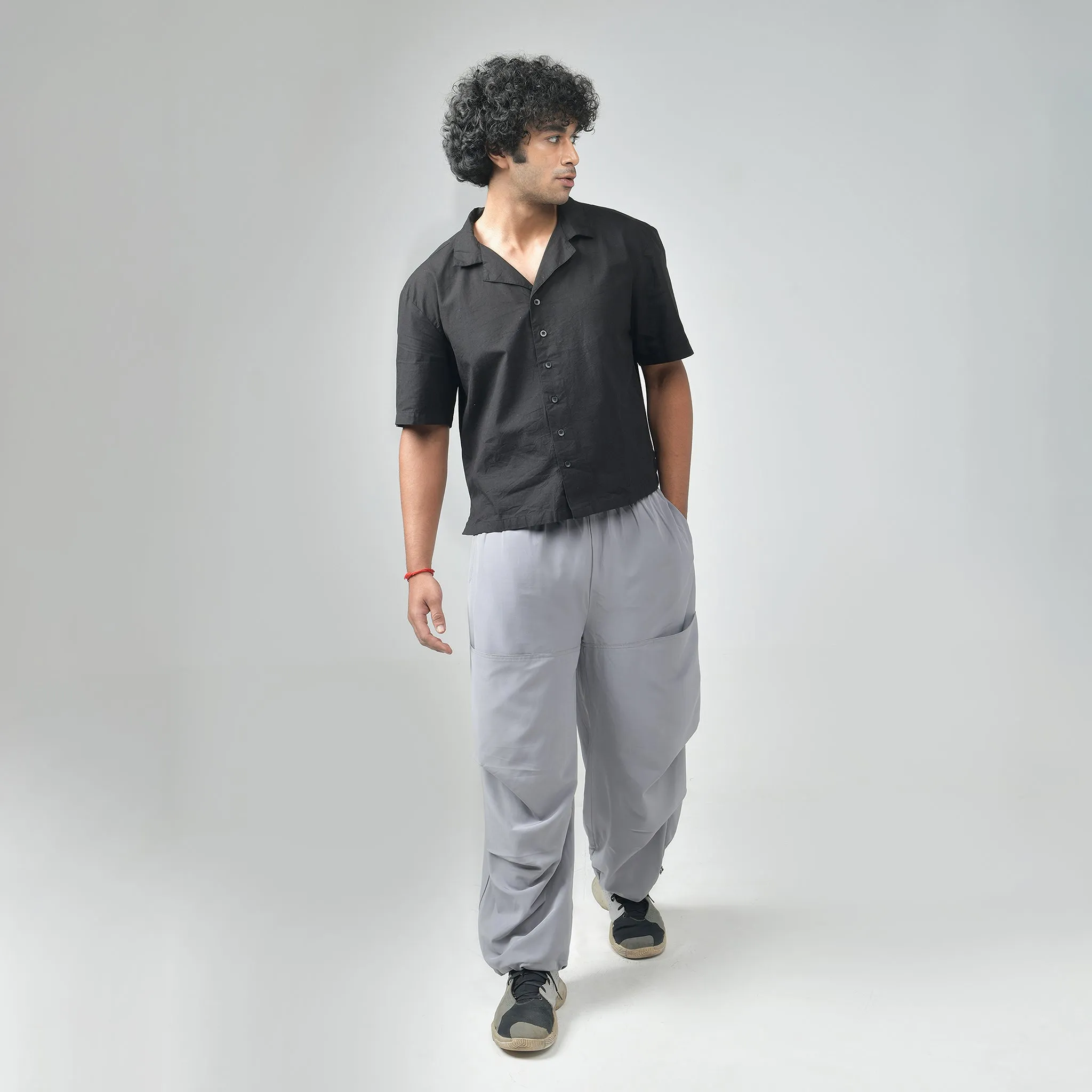 Black Bossman Shirt & Grey Air Parachute Pants For Men