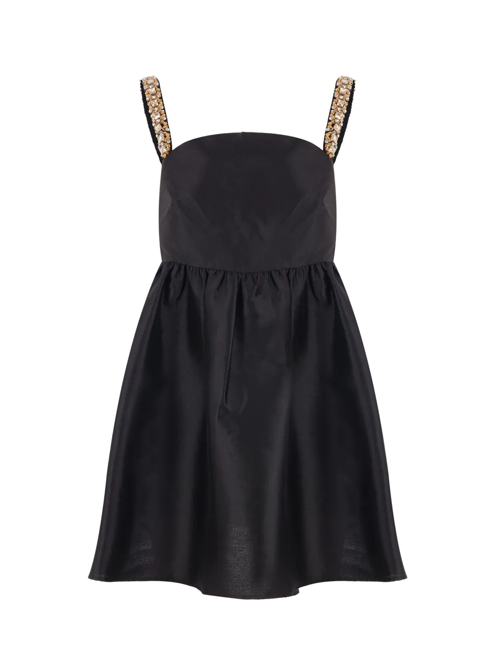 Black Taffeta Embellished Mini Dress