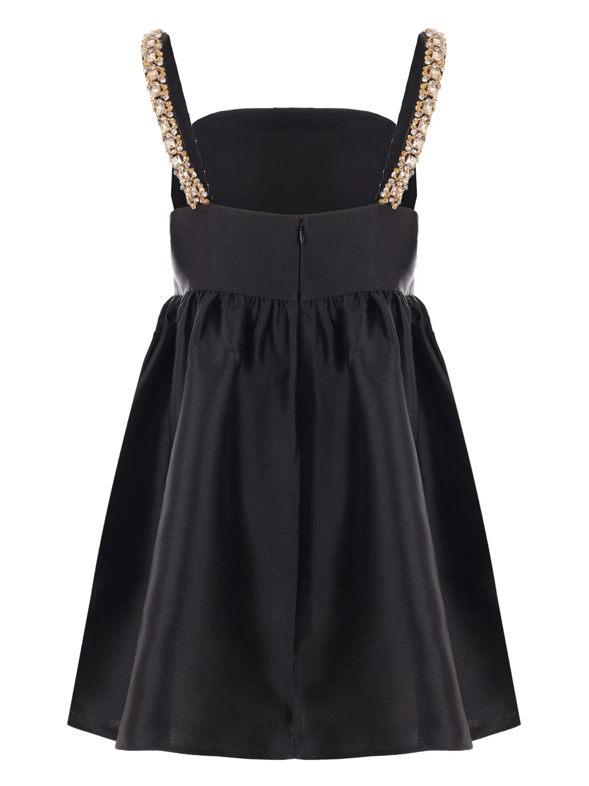 Black Taffeta Embellished Mini Dress