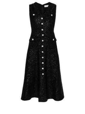 Black Tinsel Boucle Buttoned Midi Dress