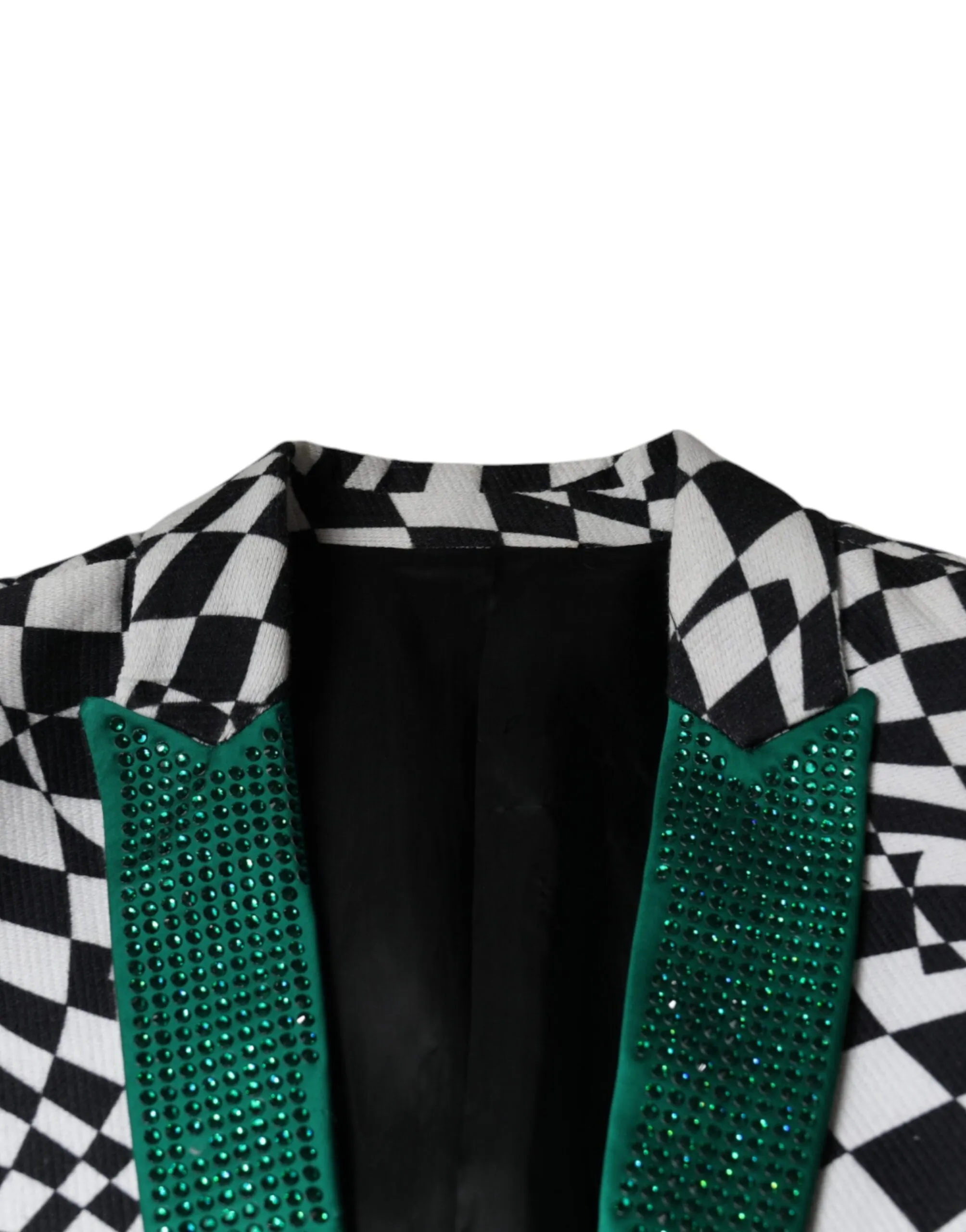 Black White Checkered Crystal Single Breasted Blazer