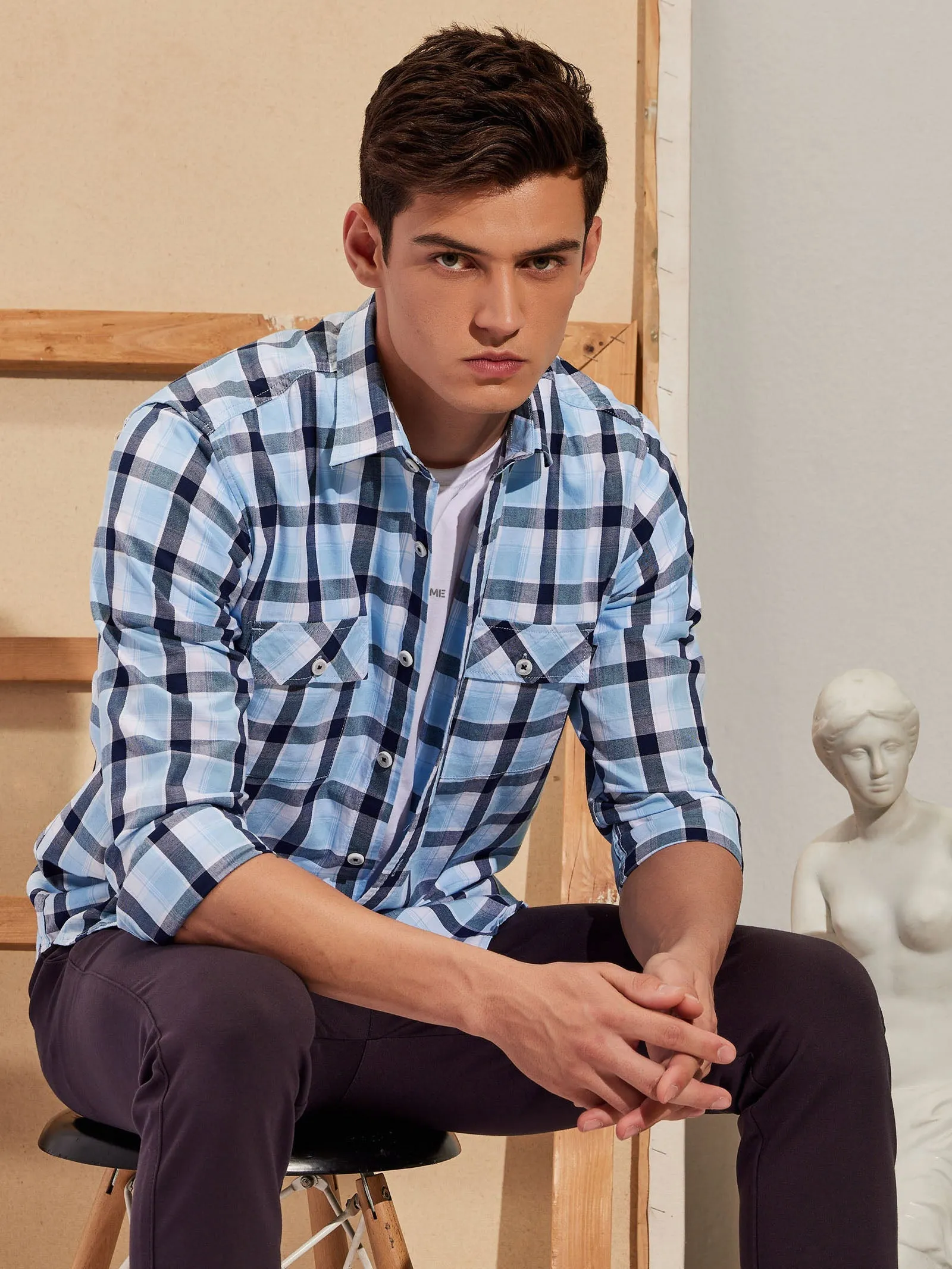 Blue Checked Cargo Shirt