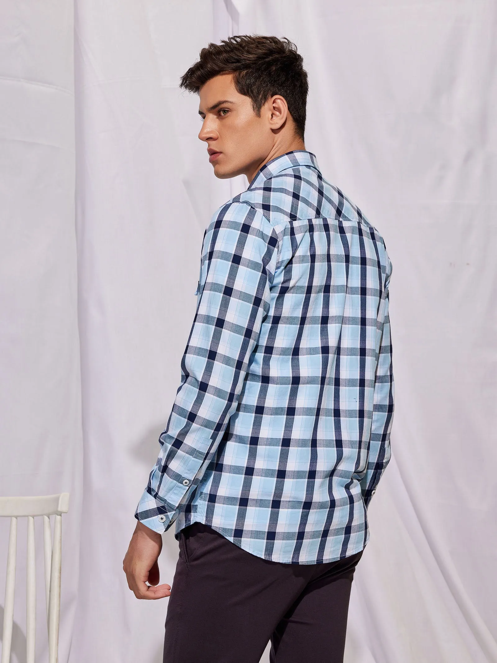 Blue Checked Cargo Shirt