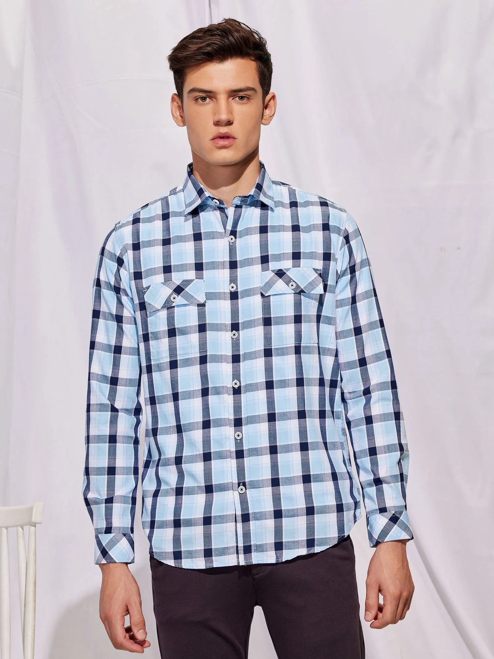 Blue Checked Cargo Shirt