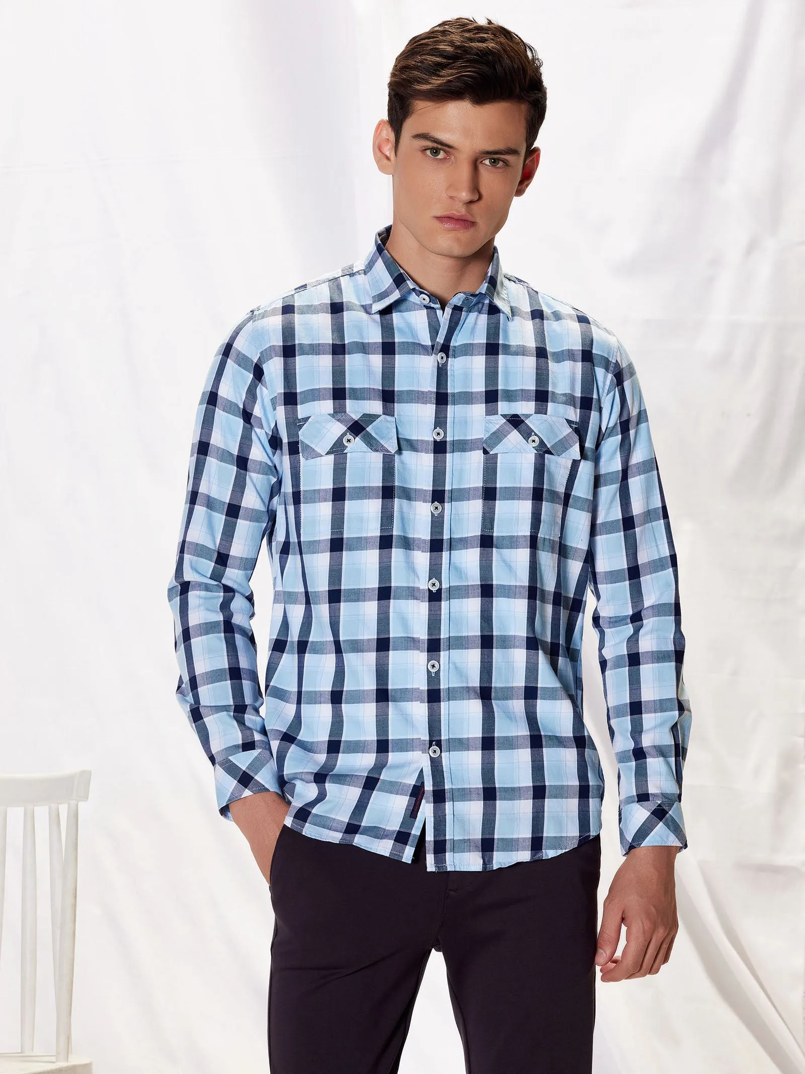 Blue Checked Cargo Shirt