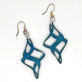 Blue Dancing Spiral Wood Earrings