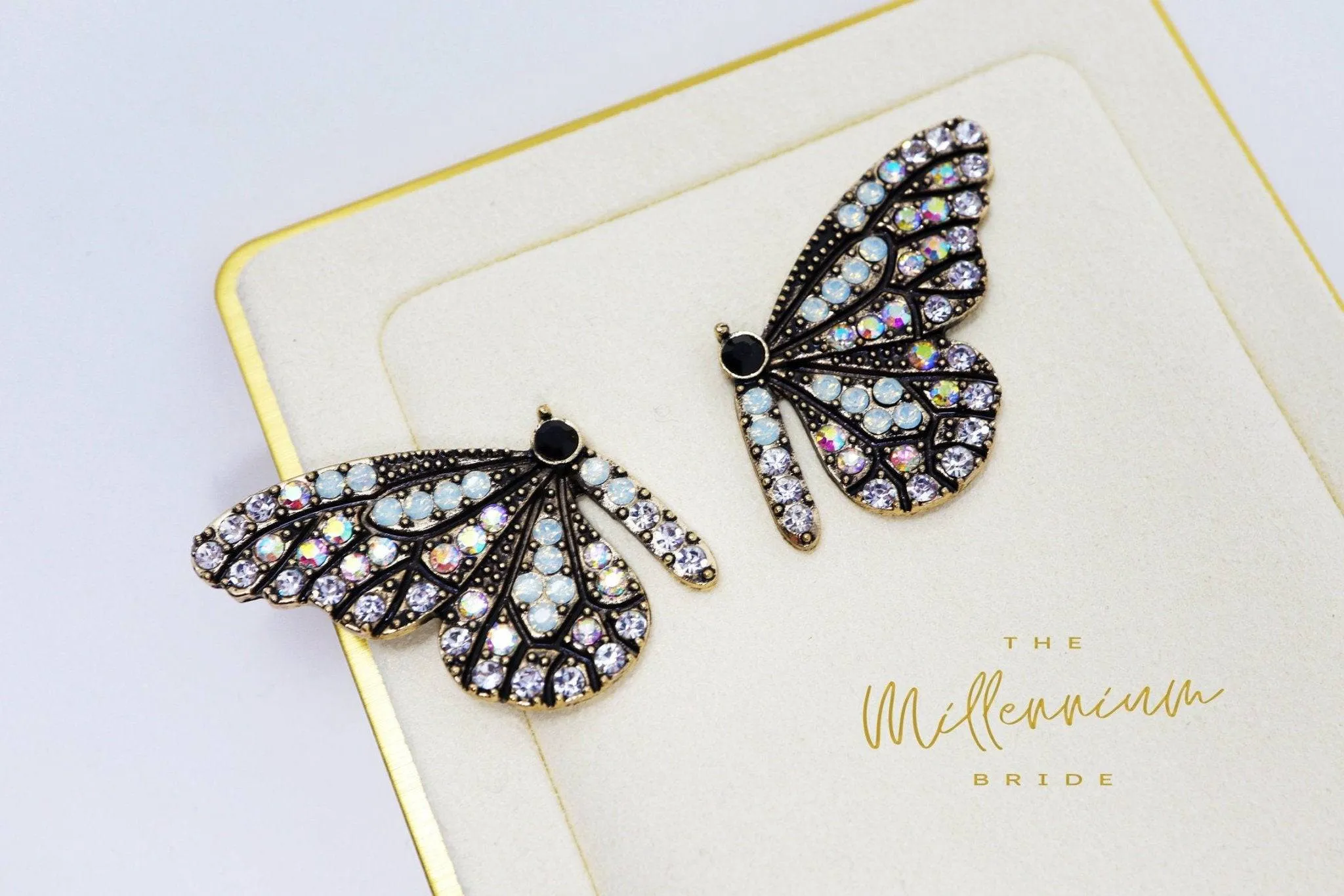 Butterfly Crystal Rhinestones Earrings, Stud Earrings, Statement Earrings, Bridesmaid Earrings, Colorful Butterfly Gold Earrings.