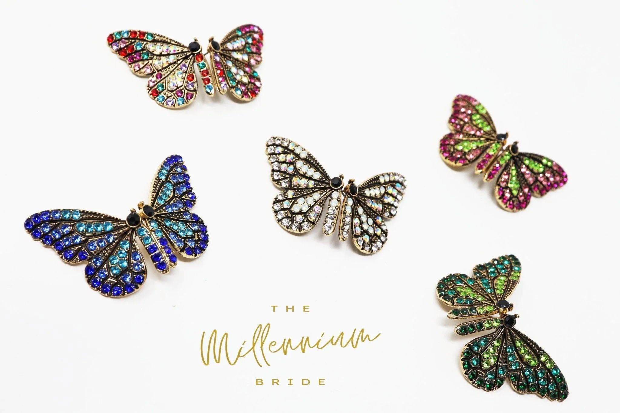 Butterfly Crystal Rhinestones Earrings, Stud Earrings, Statement Earrings, Bridesmaid Earrings, Colorful Butterfly Gold Earrings.