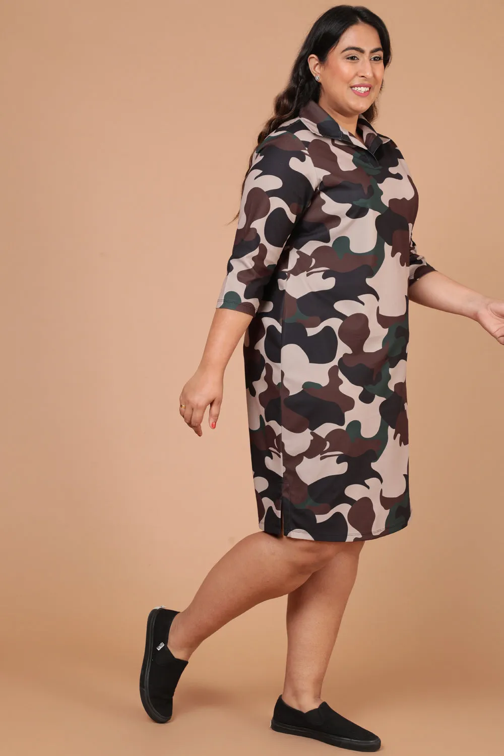 Camouflage Print Shirt Dress