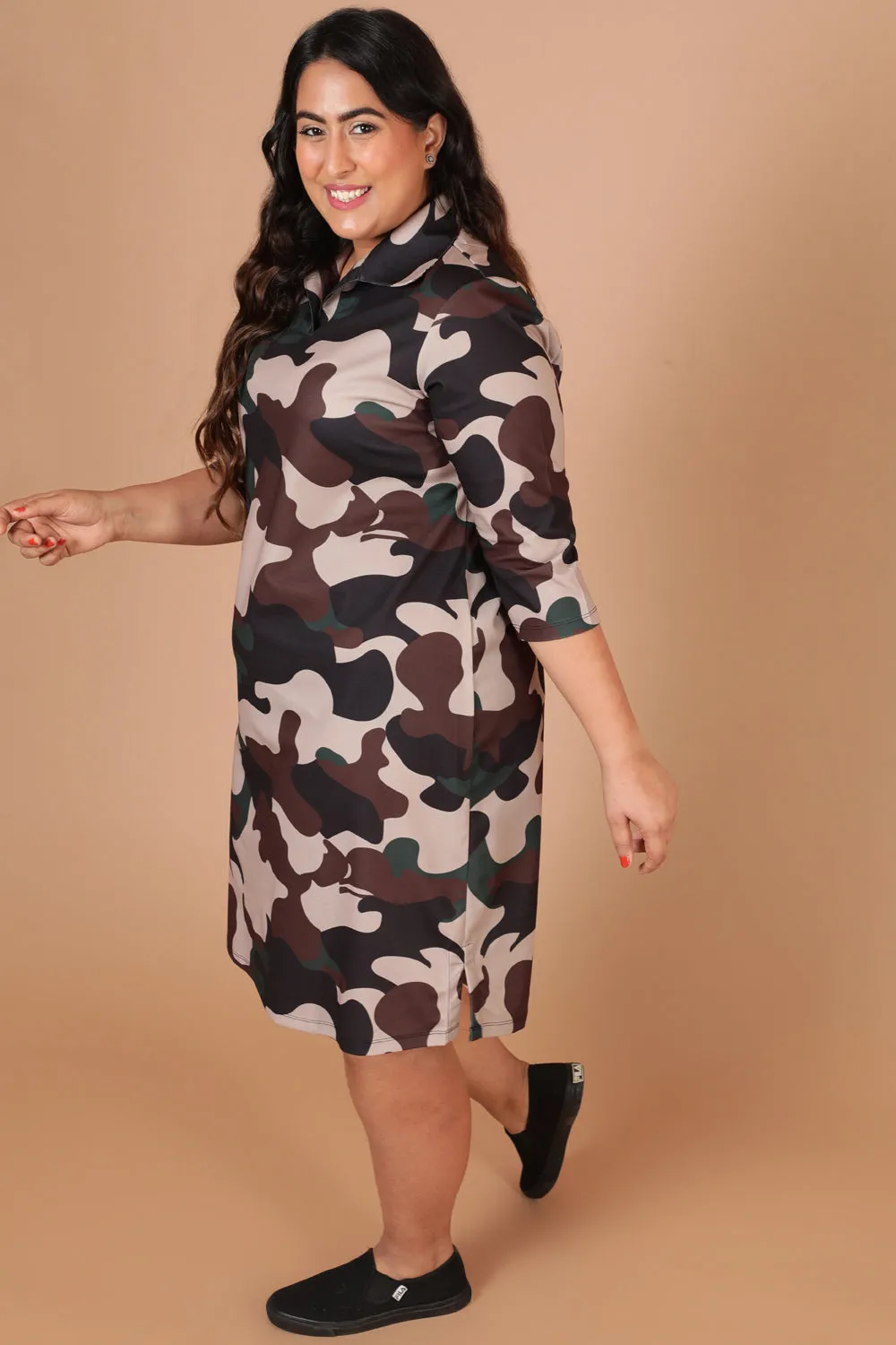 Camouflage Print Shirt Dress