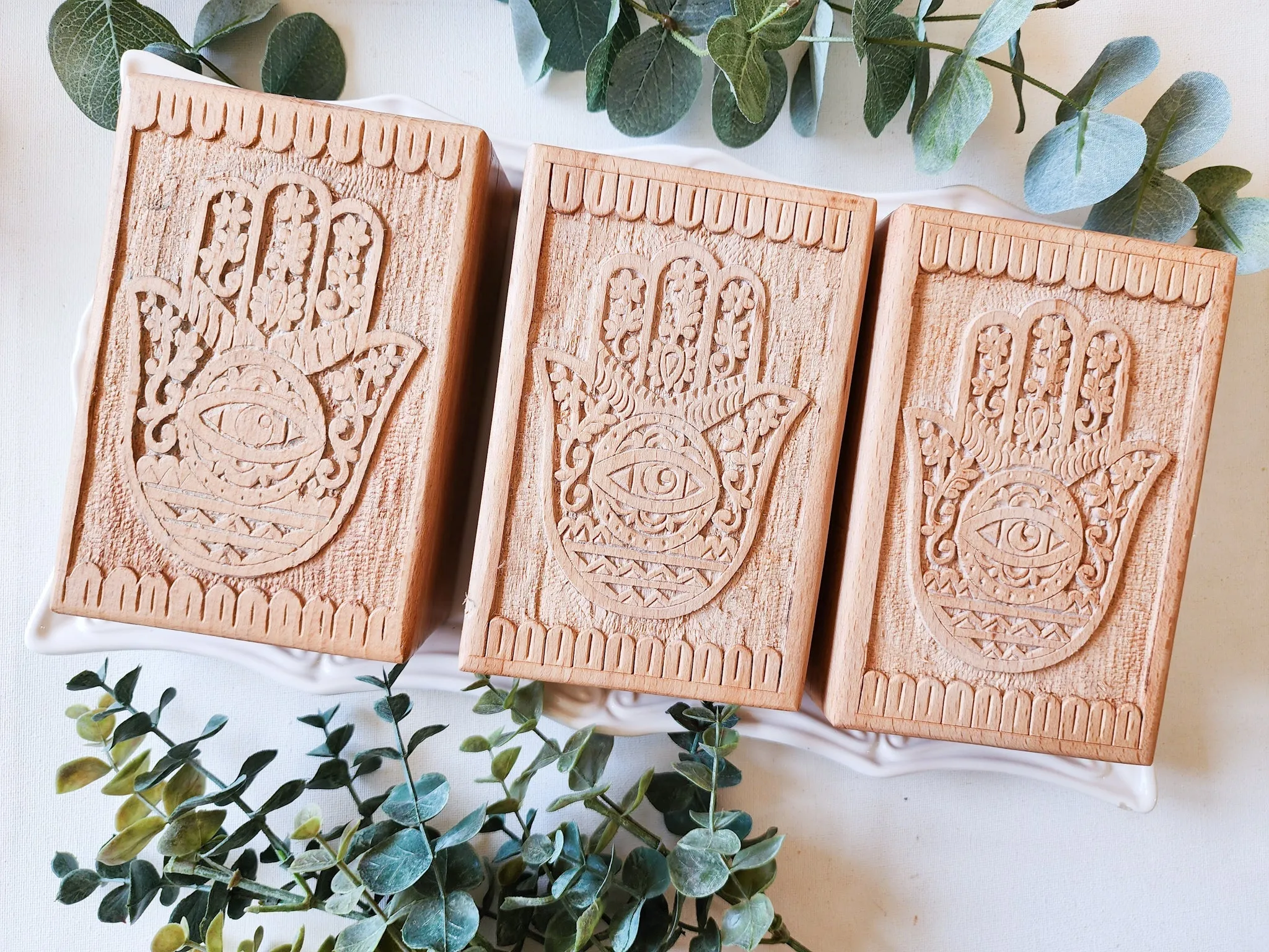 Carved Wood Box || Hamsa